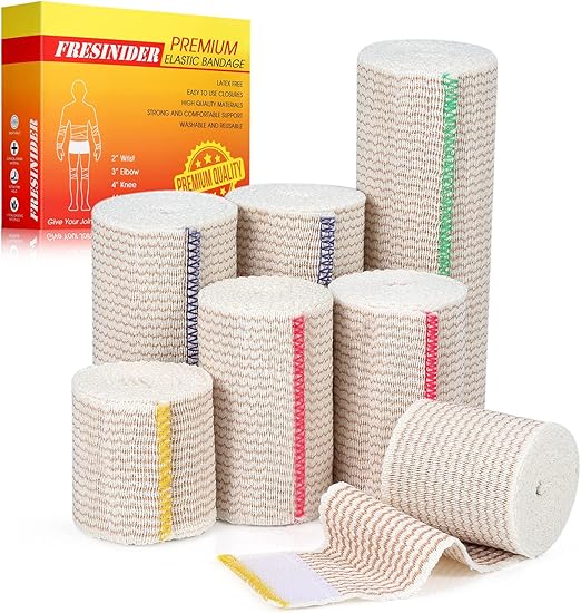 Premium Elastic Bandage Wrap (7pack) Self Adhesive Cotton Latex Free Compression Bandage Wrap with Touch Closure at Both Ends, Support & First Aid for Sports, Medical, and Injury Recovery
