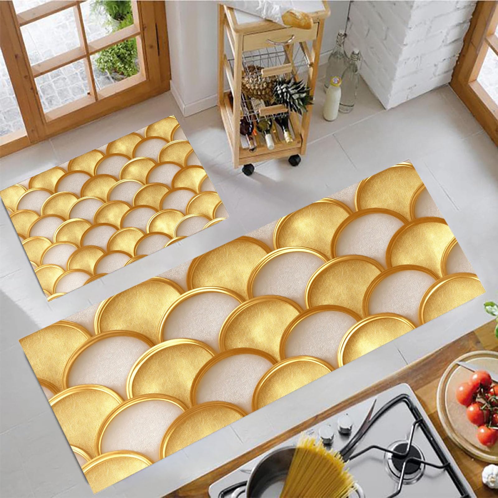 Alfombras de cocina lavables con base de silicona anticaídas, juego de tapetes 3D texturizados