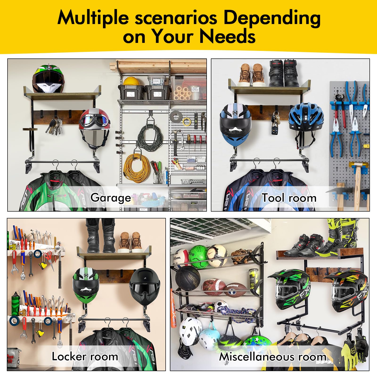 Zreneyfex Support Mural En Bois Pour Casque De Moto Avec Crochet Pour Manteau, Veste, Casquette, Chapeau, Accessoires De Moto, Accessoires De Moto