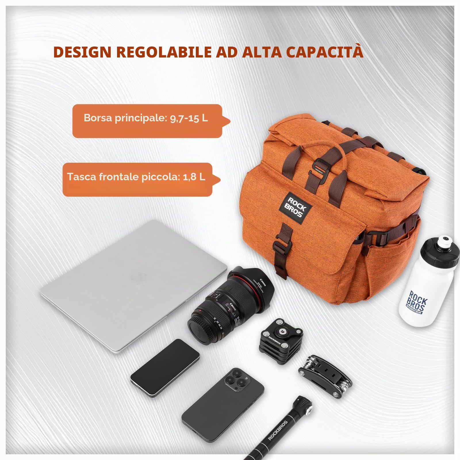 ROCKBROS Borsa Manubrio Bici Brompton, Zaino con Apertura a Roll-top per Il Pendolarismo Quotidiano, Borsello Anteriore della Bicicletta Brompton per Trekking, Viaggiare, Ciclismo