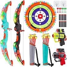 Kids Bow and Arrows Set - LED Bow Shooting Set with Big Target for Kids - Includes 10 Adhesive Arrows, Quiver 10 Velcro Bullets, 6 Darts, Etc.