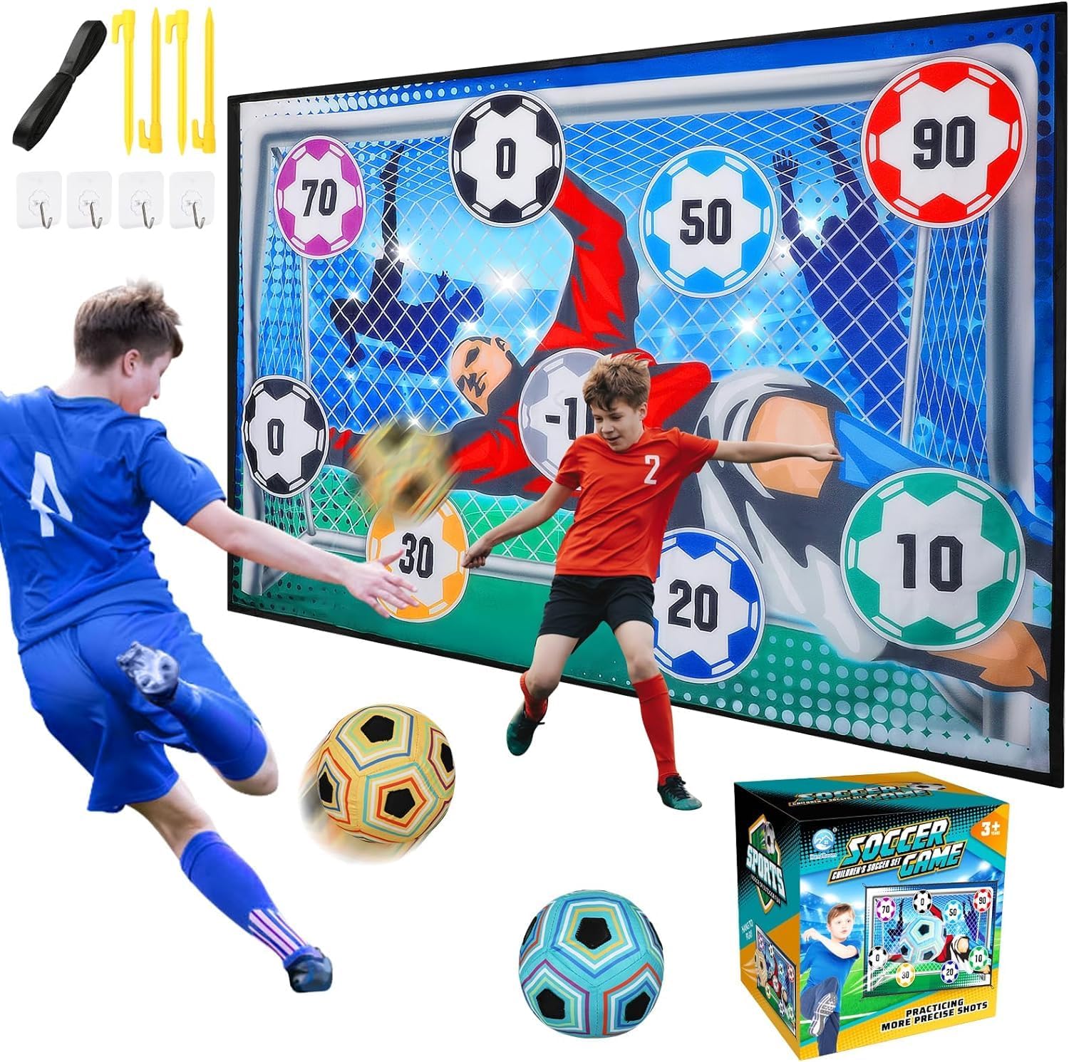 Soccer Ball Game Set for Kids, Indoor Outdoor Backyard Toss Soccer Goal Game with Velcro Balls, Foldable Flannel Goals, Toddlers Gift for 3 4 5 6 7 8 Year Old Boy Toys Birthday Christmas