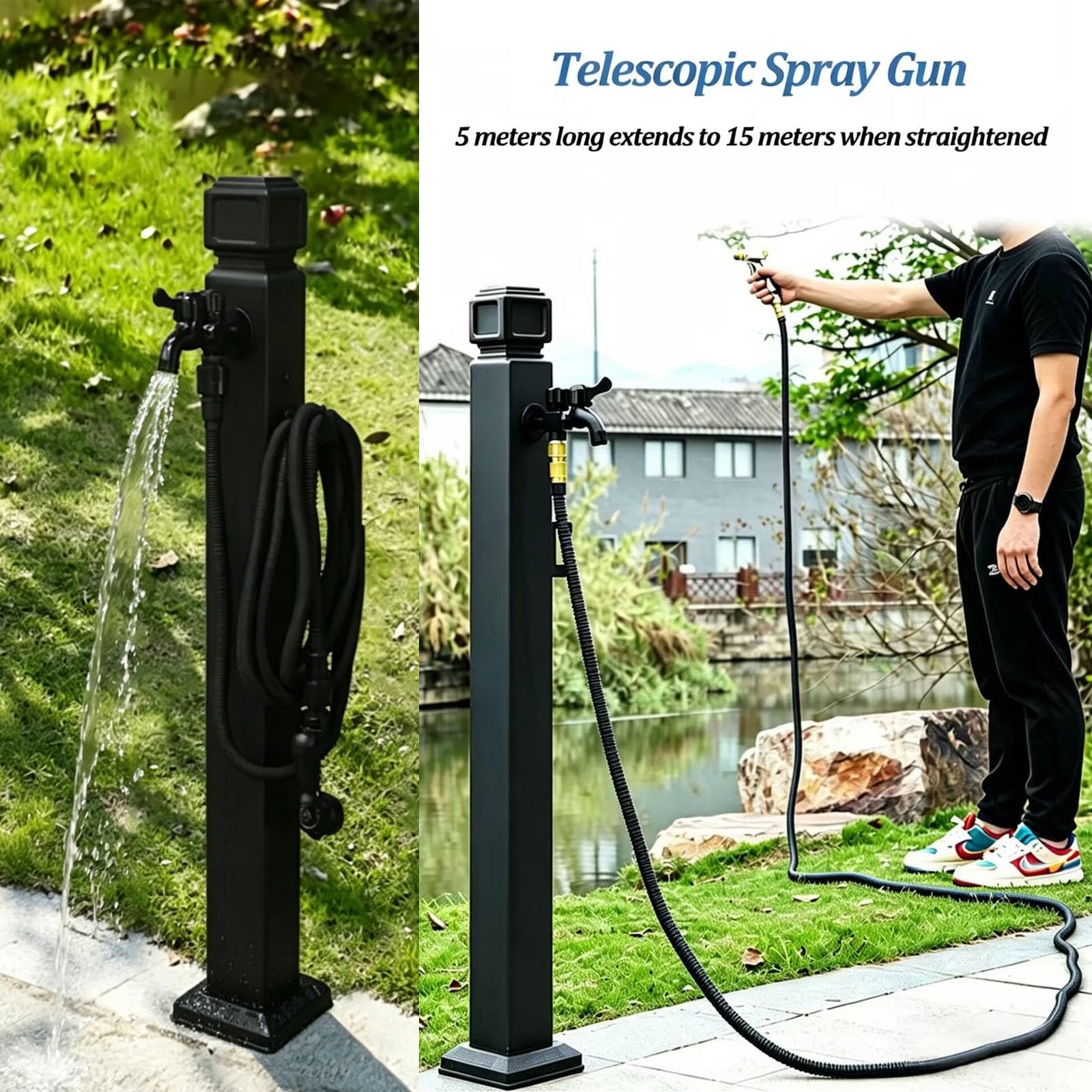 Columna de agua para exteriores con grifos y aspersor, grifo vertical de jardín de acero inoxidable, hidrante sin congelación, hidrante independiente montado en el suelo para riego de patio y granja