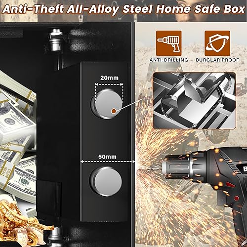 Miniatura 6 de Caja fuerte ignífuga pequeña de 0.6 pies cúbicos para uso doméstico, caja de seguridad digital para el hogar con cerradura de combinación y llaves