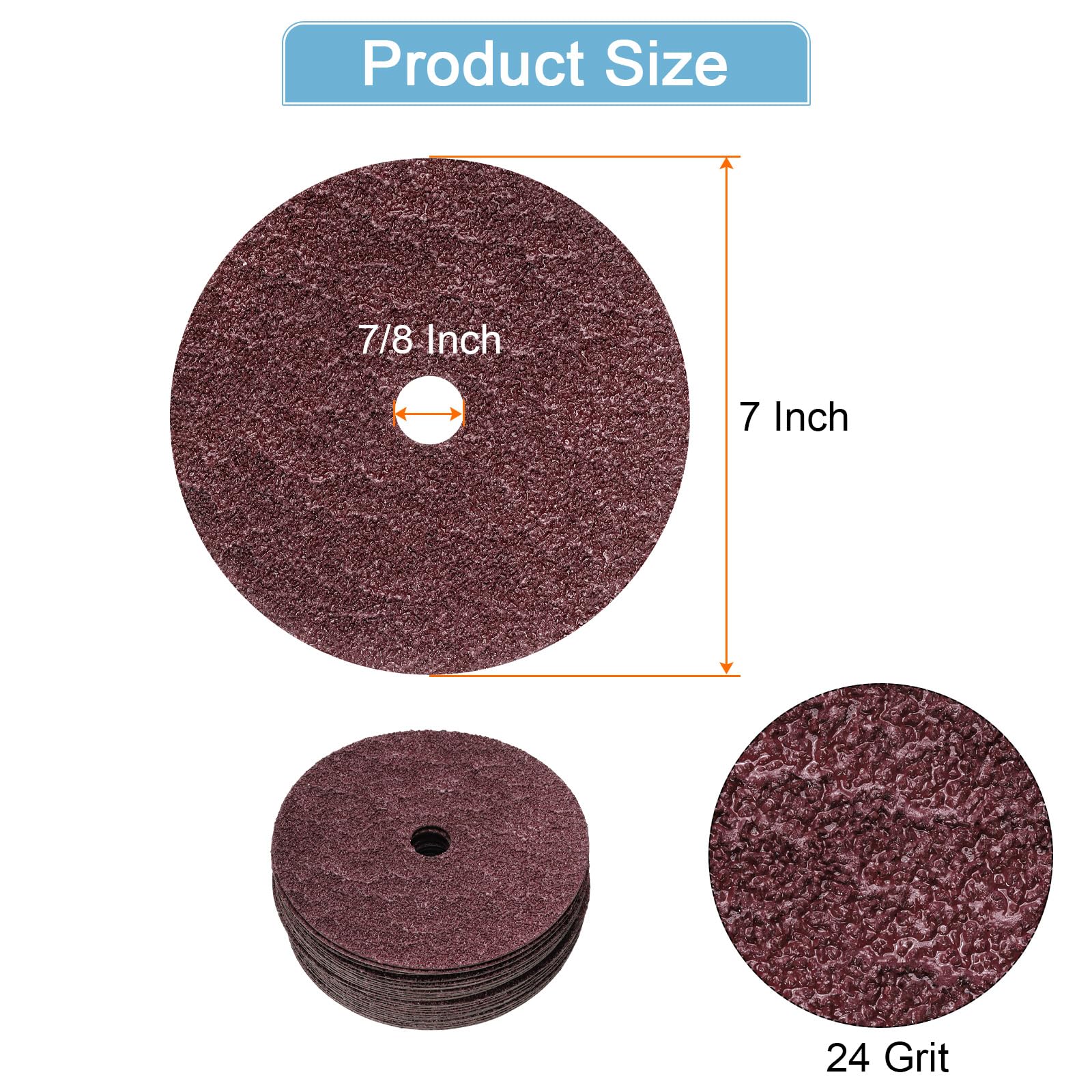 QUARKZMAN 25PCS Dischi Abrasivi In Fibre 7" x 7/8" Colore Rosso-Marrone