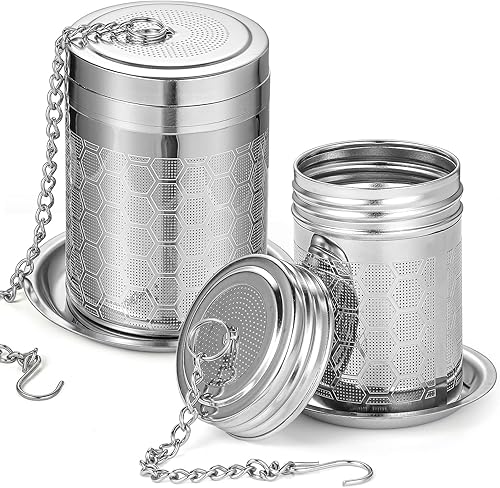 Miniatura 7 de Paquete de 2 coladores de té infusor para té suelto, malla de acero inoxidable 304, difusor más empinado de hojas sueltas con gancho de cadena y