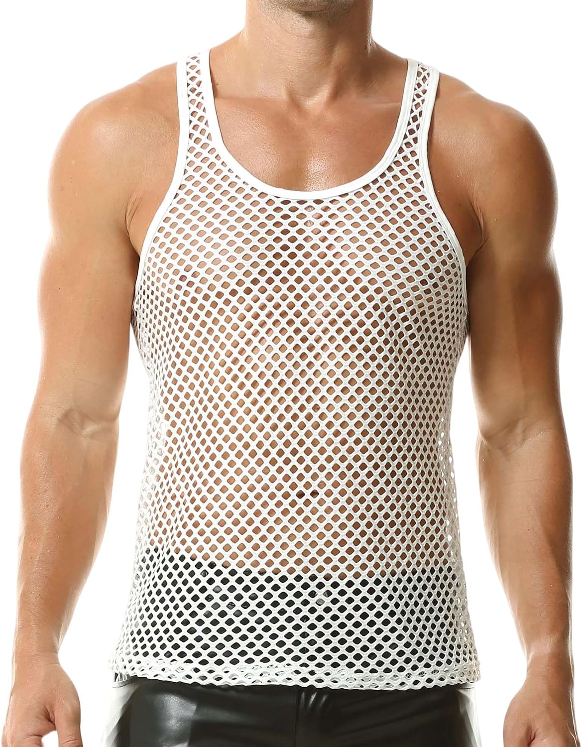 Men's Sleeveless Mesh Tank Tops Vest See Through Shirts Muscle Fit