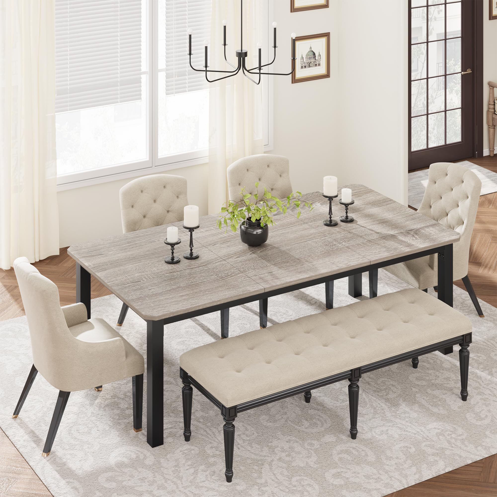 Aptliton 200 cm Long Kitchen Table for 4-6, Wood Dining Room Table for Kitchen Living Room, Large Rectangular Dinner Tables, Industrial Indoor Restaurant Tables Sturdy Metal Frame No Chairs