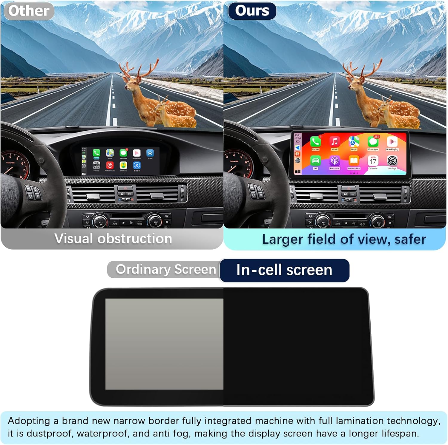 Instructions for automatic and manual AUX audio setting methods, showing menu navigation and button presses.
