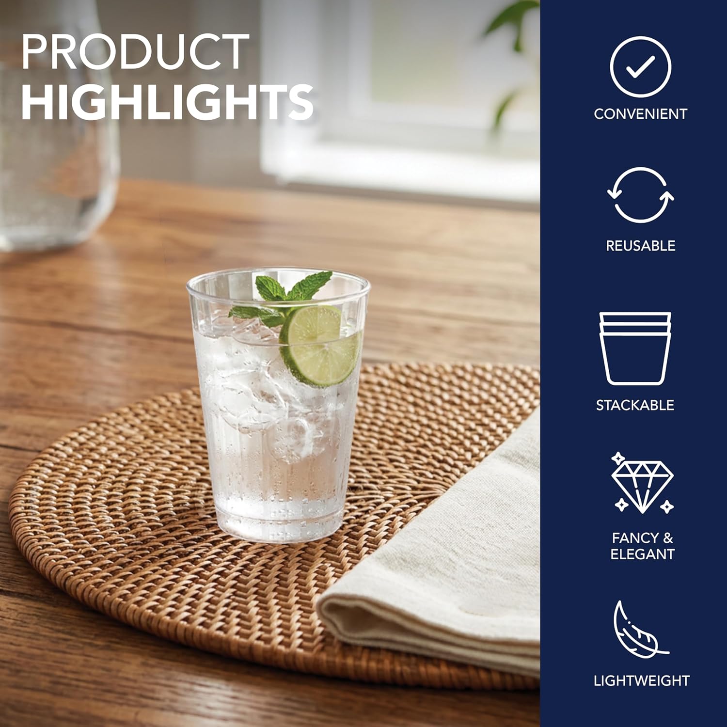 Party Essentials Deluxe/Elegance Hard Plastic Party Cup/Old Fashioned Tumbler/Cocktail Glass, 10 oz., 40 Count, Clear