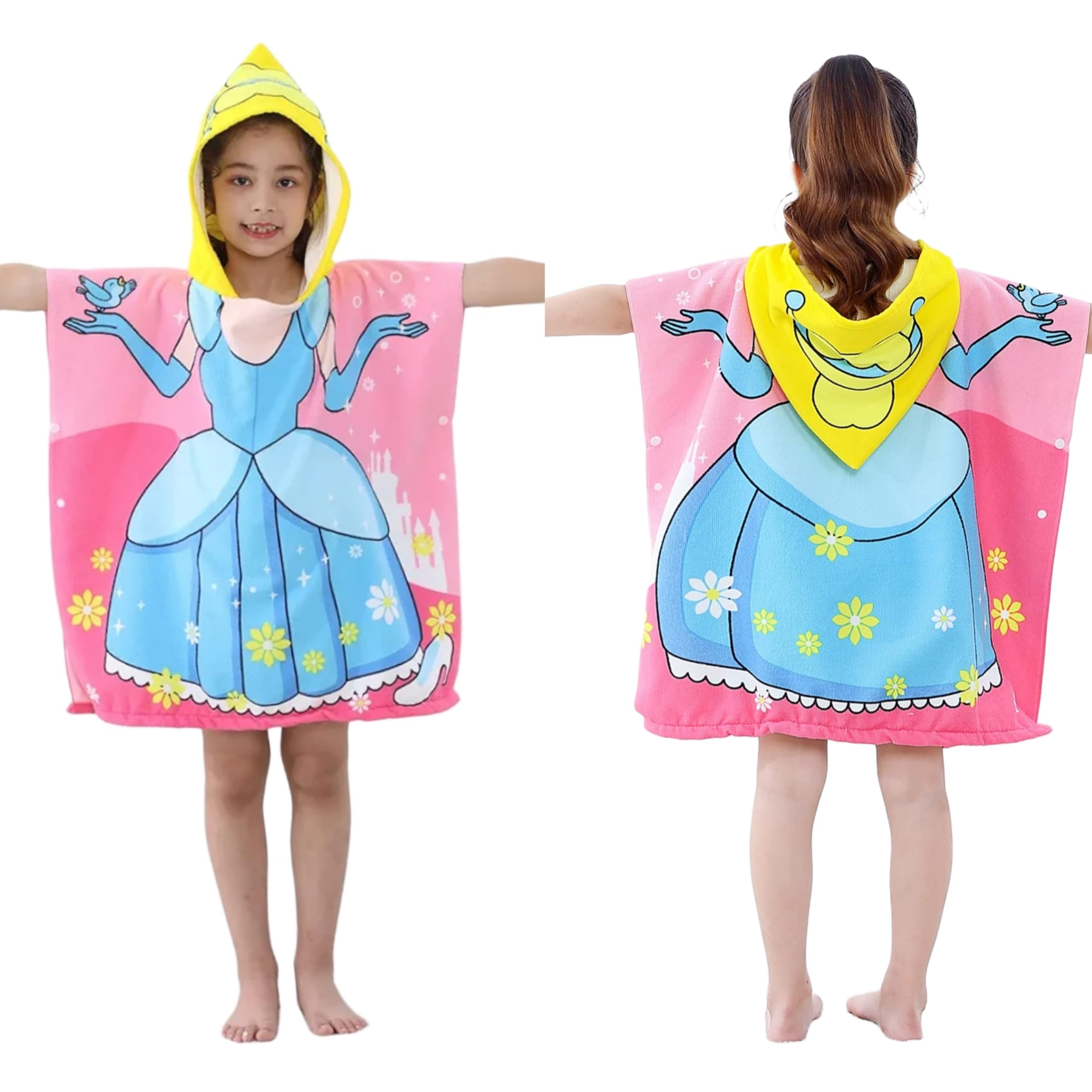 TONY STARK Poncho Towel for Kids, Beach Towel with Hoodie, 60x60cm Travel Towel for 1-7 Years Girls and Boys, Soft Microfiber Sleeved Poncho (Dream Princes)-image-18