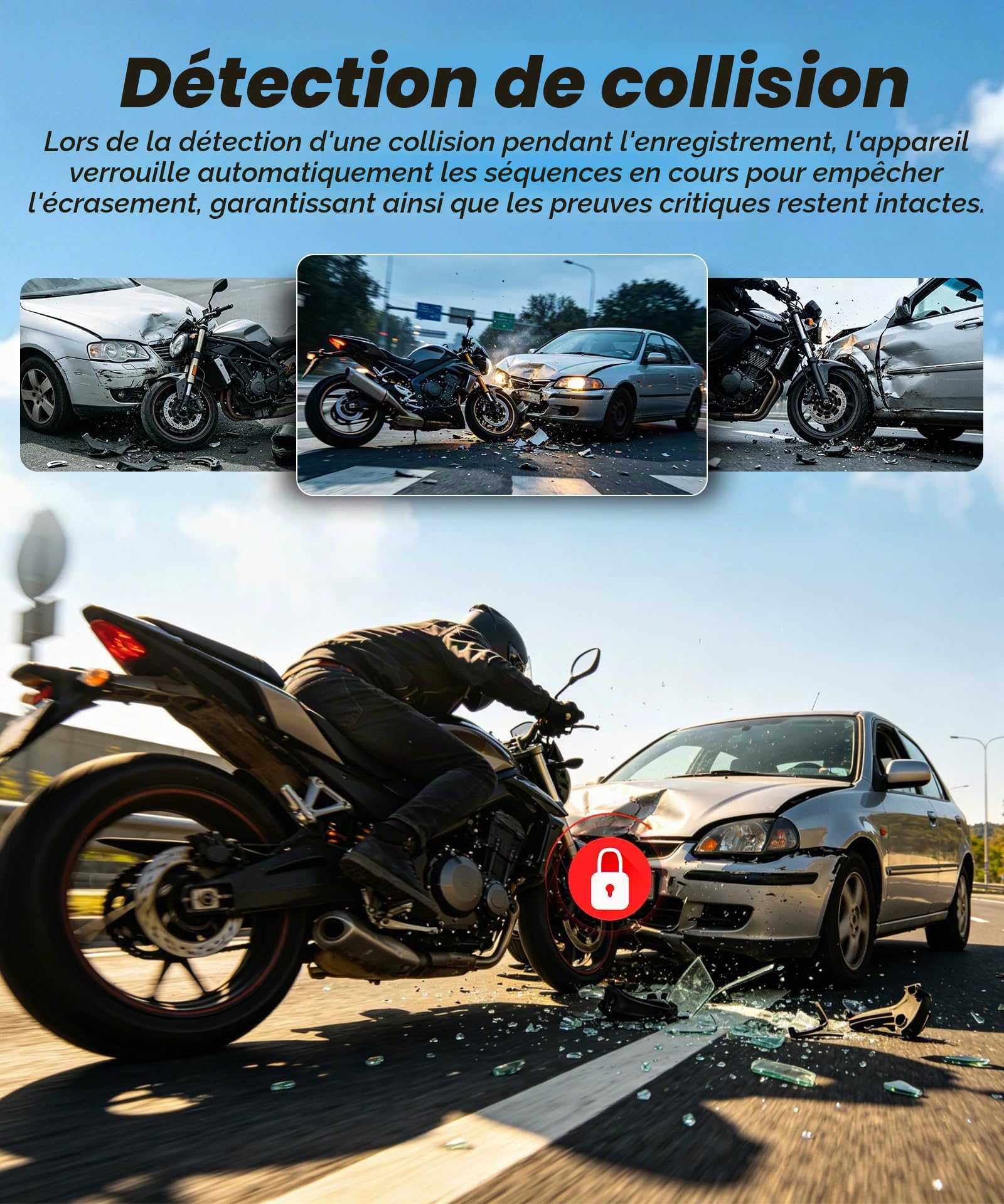 Rimoody Dashcam Moto 1080P Miniature - Caméra Avant/Arrière avec Détection de Collision, Boucle d'Enregistrement, Mode Stationnement, WiFi, pour Motocyclette