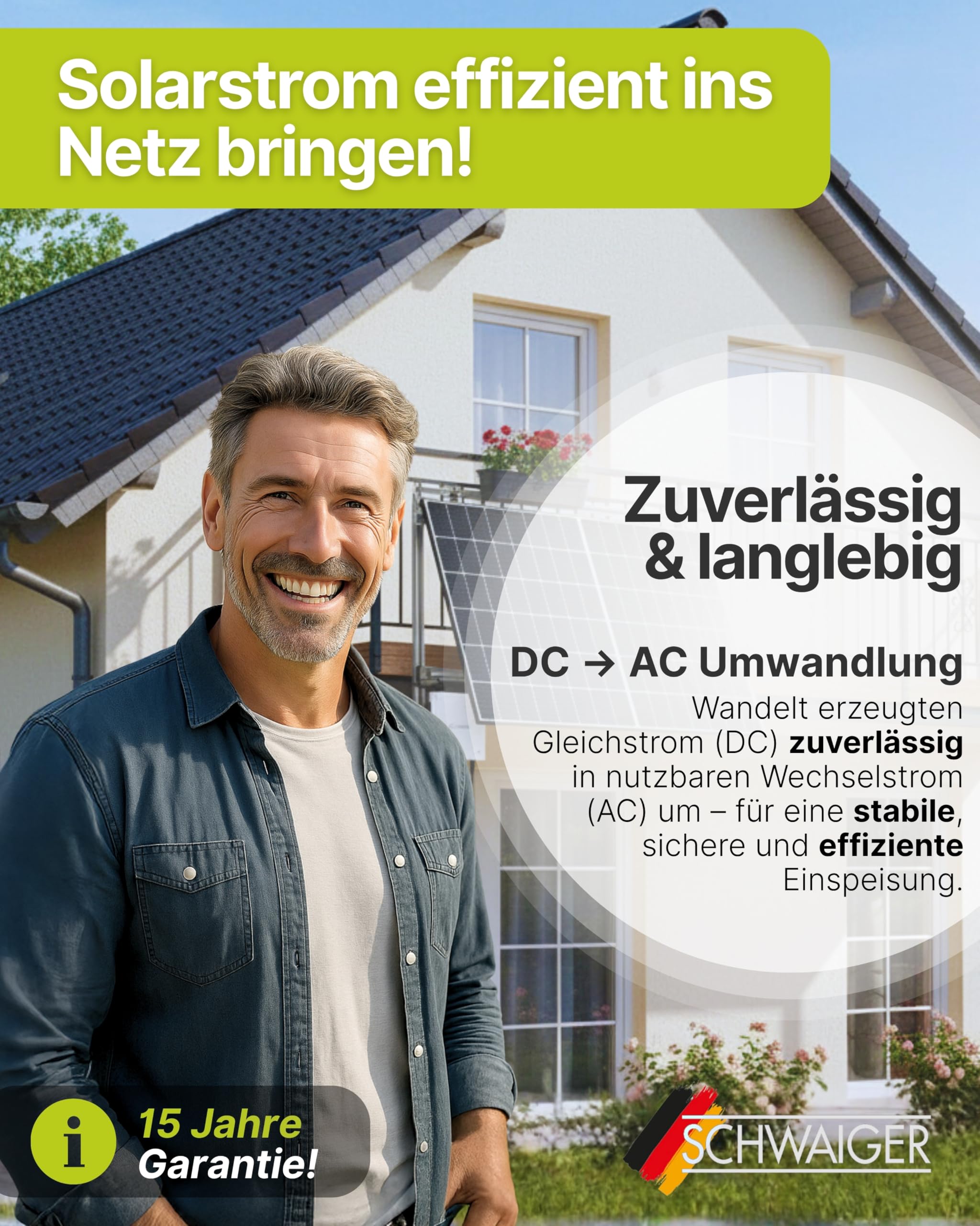 SCHWAIGER Wechselrichter 800W I für Balkonkraftwerke & kleine Solaranlagen I zur Umwandlung von Gleichstrom in Wechselstrom I Spannungsumwandler für Photovoltaik I per App steuerbar
