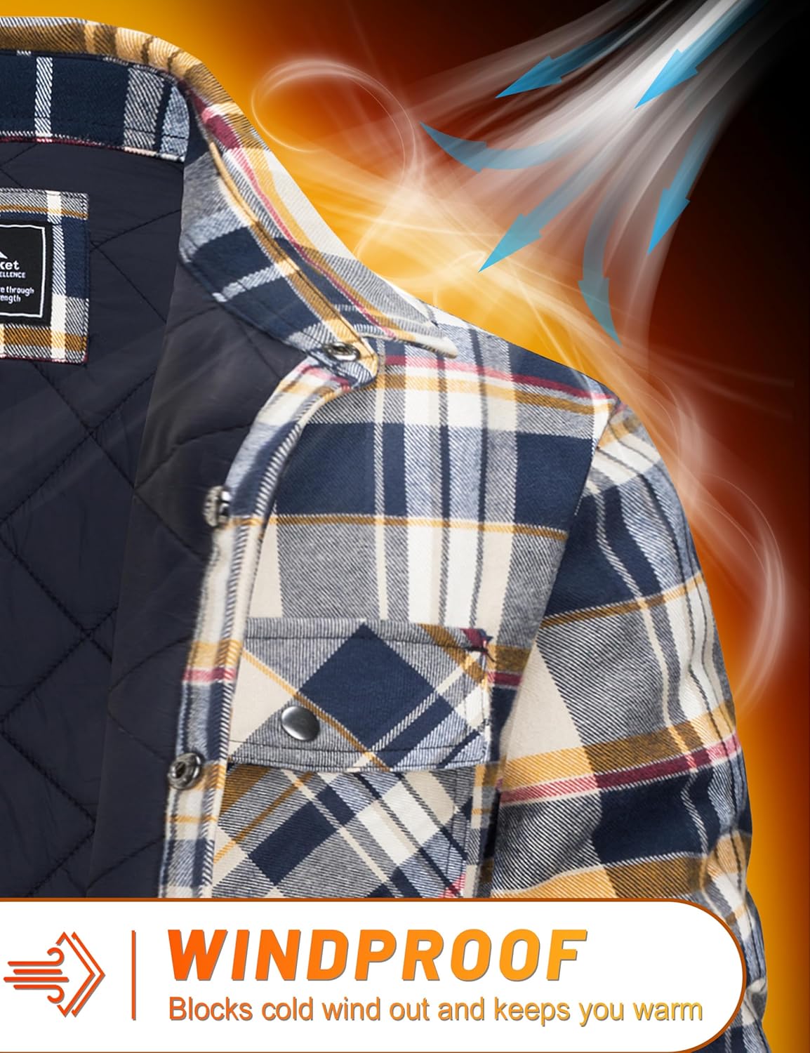 CRYSULLY Men's Flannel Shirt Jacket Cotton Quilted Lined Button Down Plaid Shirt Jacket Winter Warm Heavyweight Shackets - Image 4