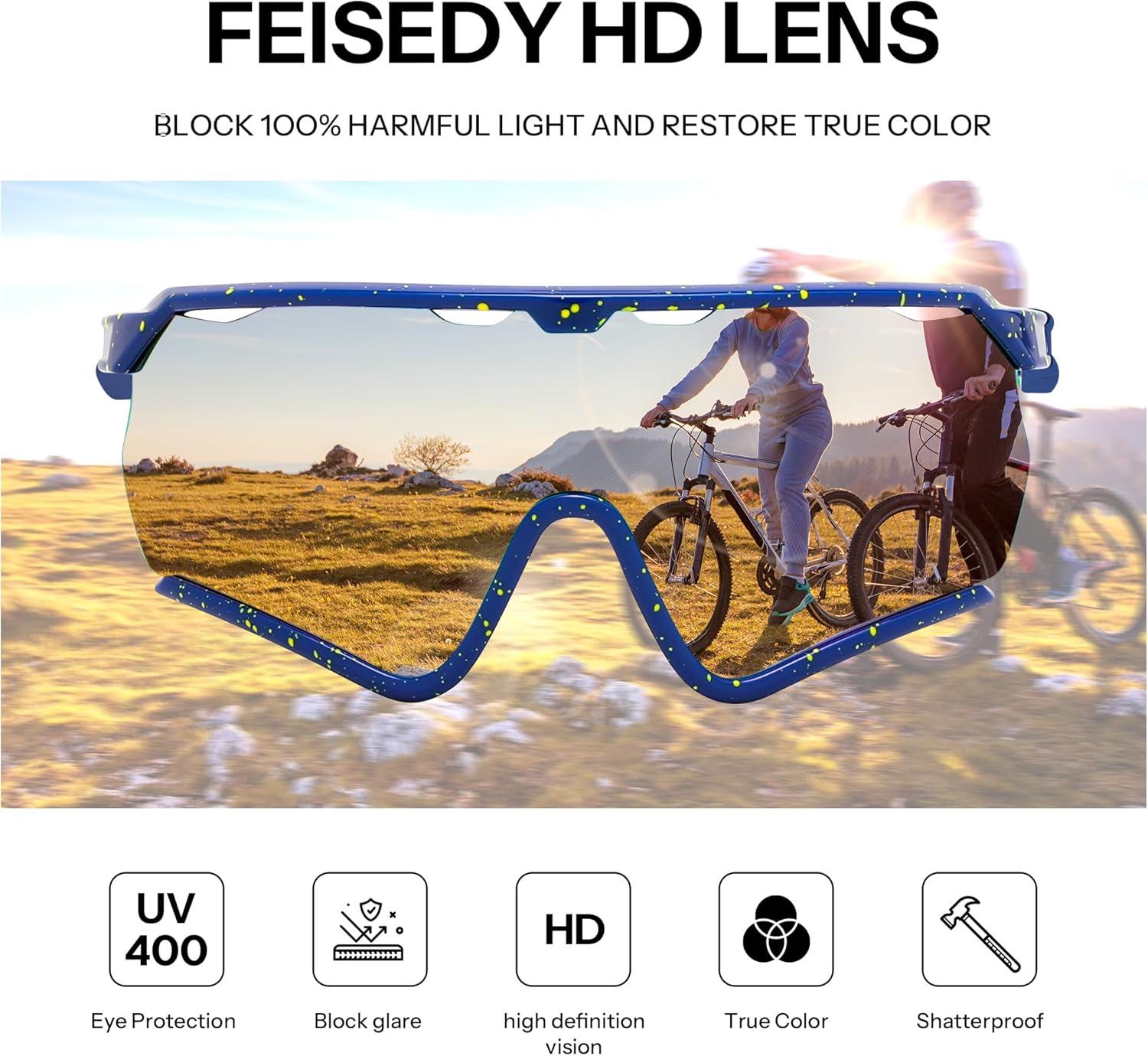 FEISEDY Sports Sunglasses for Men Women Youth Baseball Cycling Running Softball Biking Glasses B0305 - Image 4