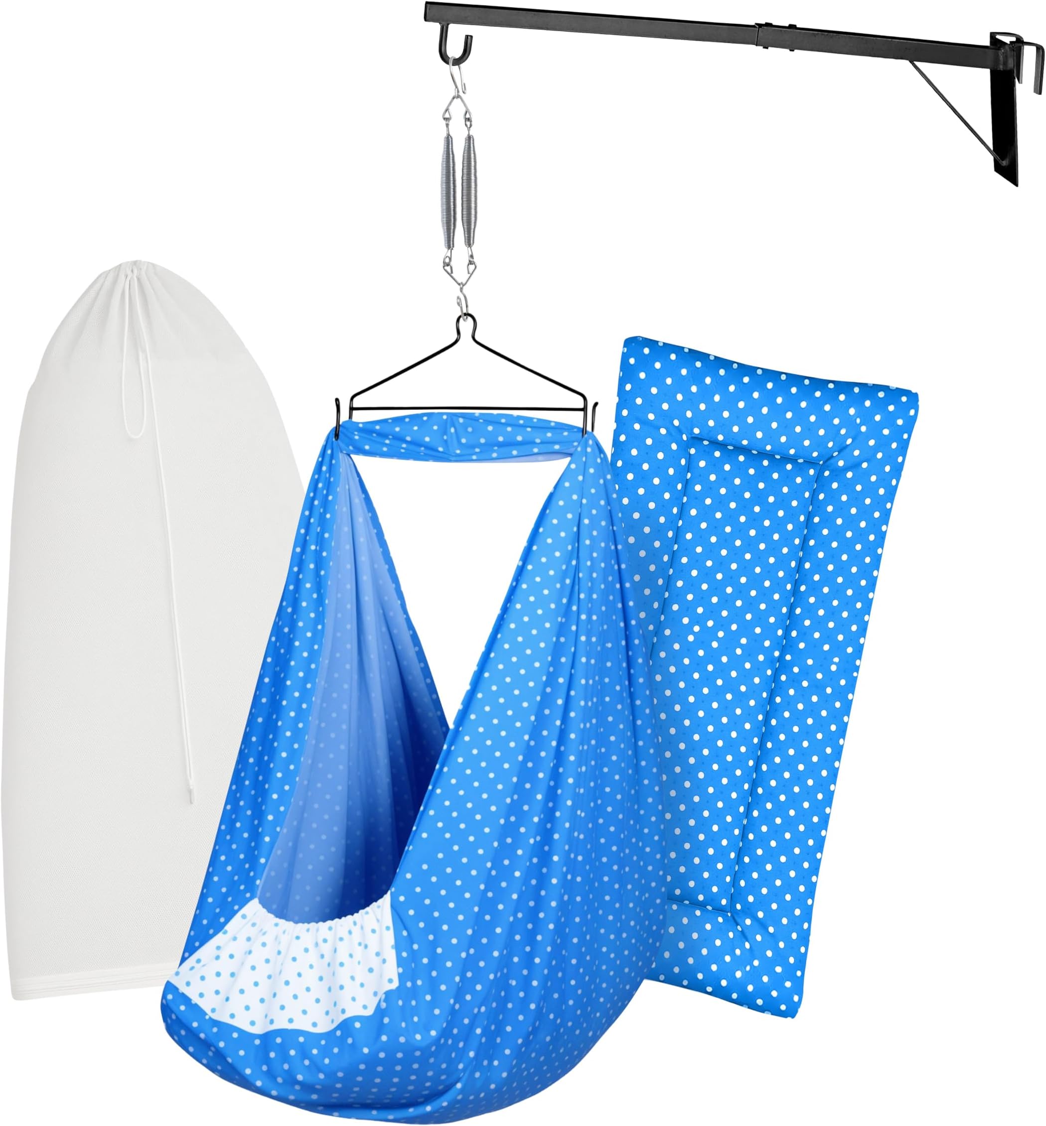 Baby Set | Pure Cotton Cloth, Removable Pad, Mosquito Net, Spring, Triangle, Window Hanger | FS-Stripe (Dark Blue)
