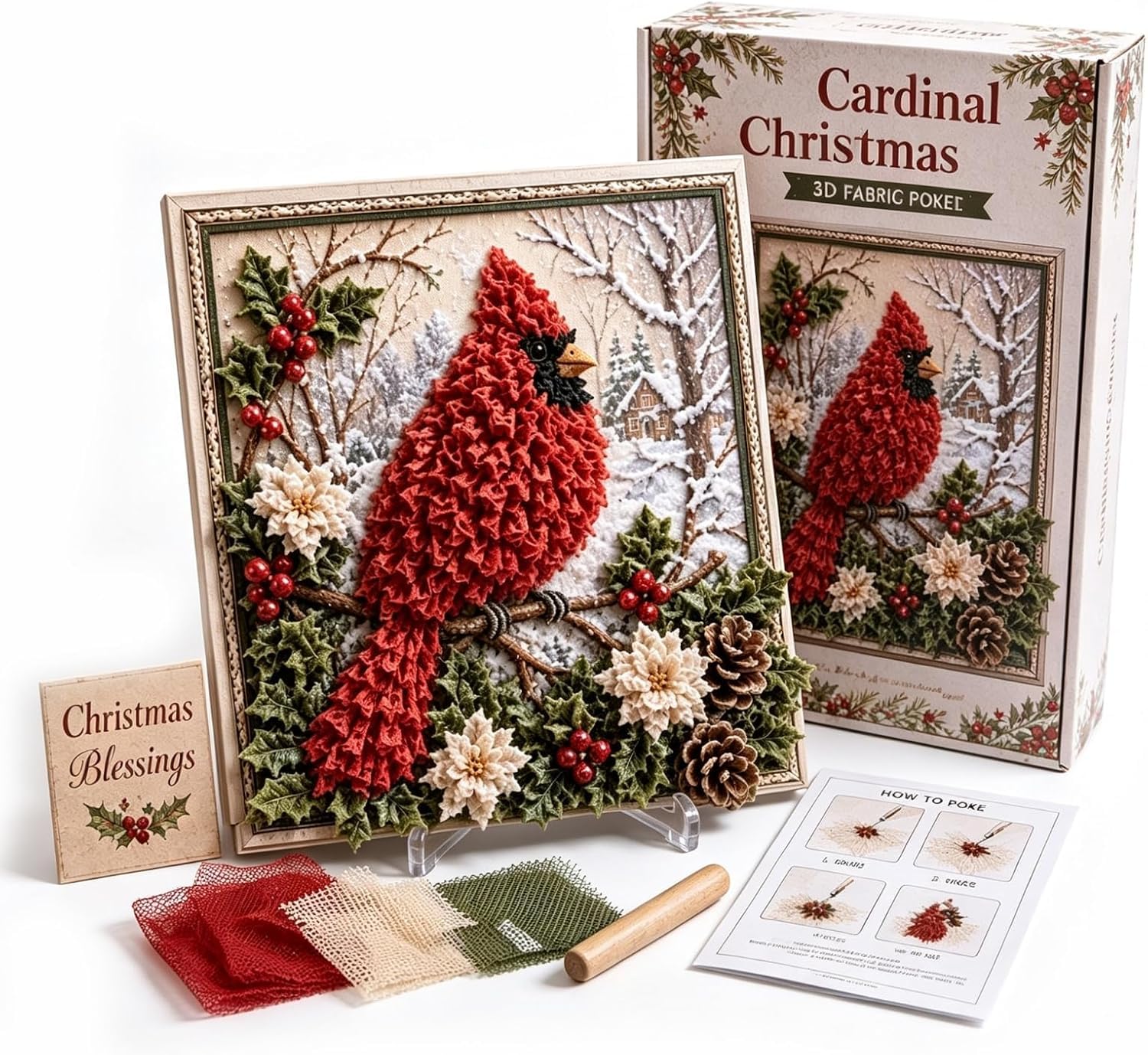 3D Christmas Fabric Poke Art Kit, DIY Embroidery Handmade Fabric Poke Art Kit, Vintage Holiday Handmade Decoration,Christmas Craft Kit for Adults & Beginner，#C