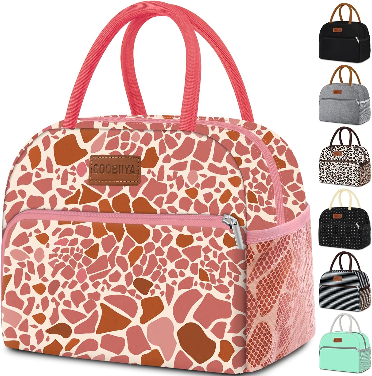 Coobiiya Lunch Bag Women, Lunch Box for Women Adult Men, Small Leakproof Cute Lunch Tote Large Capacity Reusable Insulated Cooler Lunch Container for Work/Office/Picnic/Travel-Pink Leopard A-Pink Leopard A-Regular Lunchbag