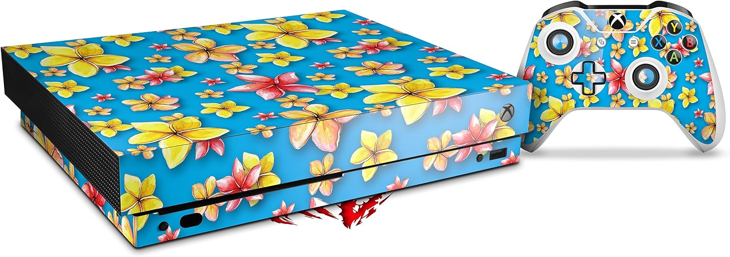 Decal Vinyl Skin Wrap Compatible with Xbox One X Console and Controller - Beach Flowers Blue Medium
