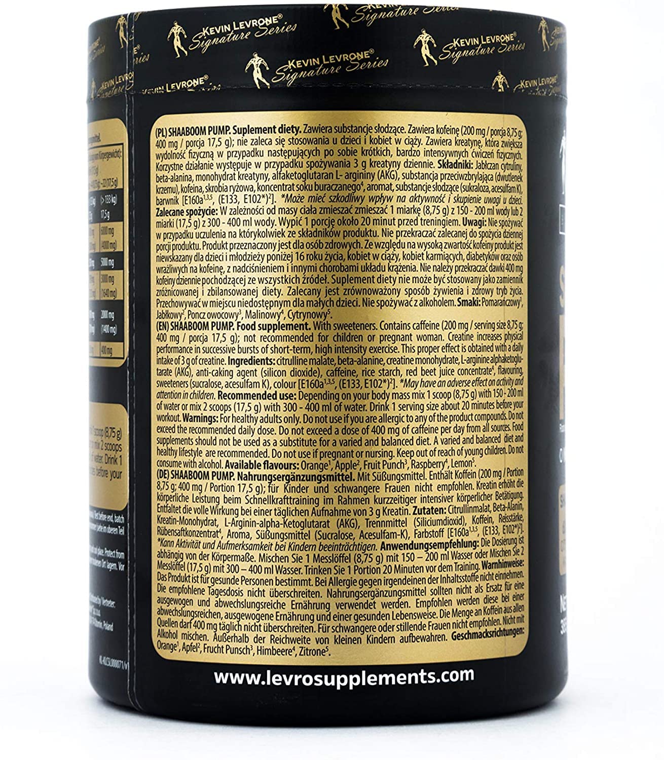Fitness Authority KEVIN LEVRONE Shaaboom Pump Black Line Pre-workout Booster | 385g je Behälter | Geschmack: Mango-Lemon | Hardcore Pump Training Pulver | Citrulin Koffein Beta Alanin