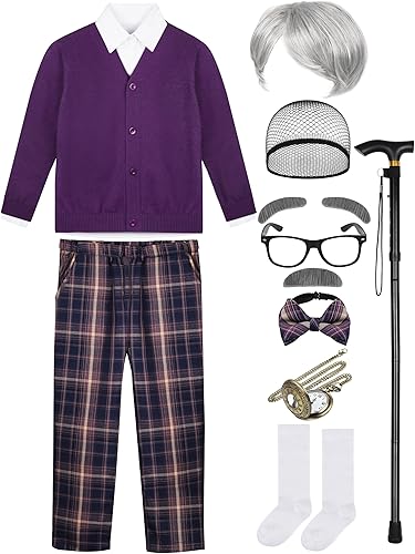 SOMSOC Disfraz de anciano para abuelo, 14 piezas, para 100 días de escuela, accesorio para cosplay