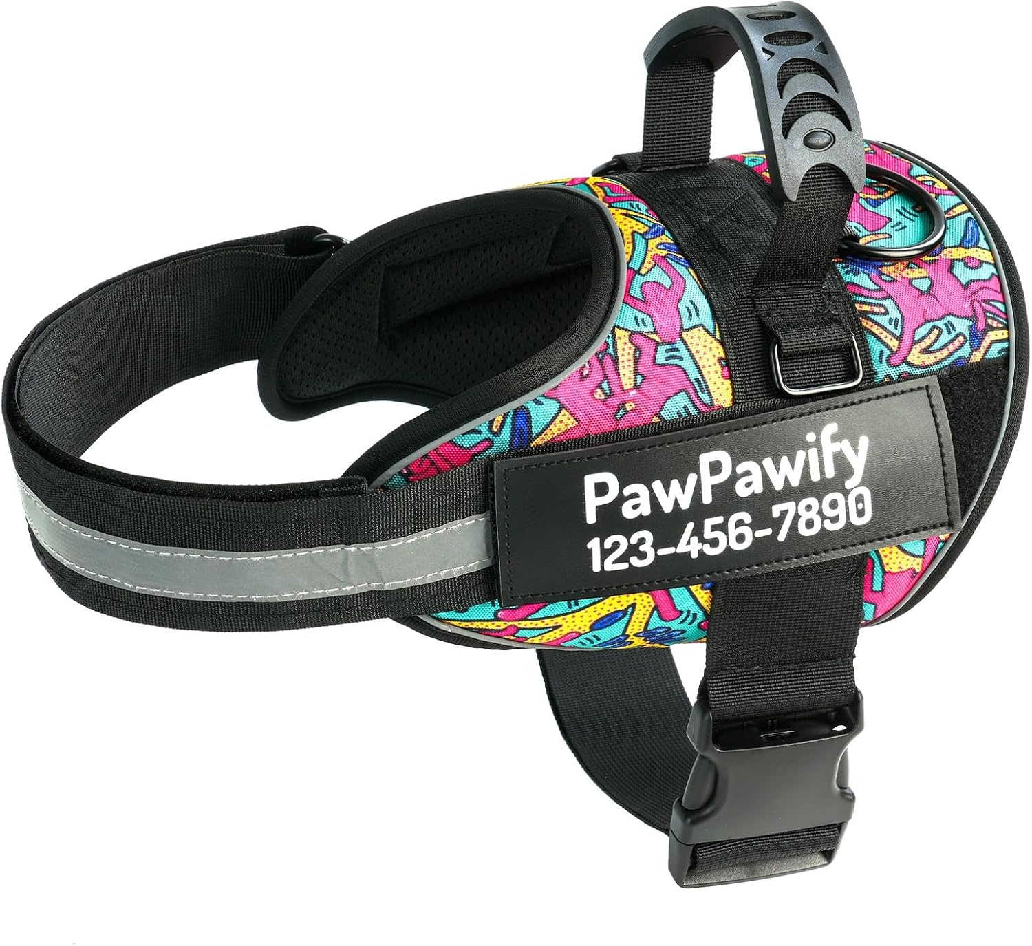 Personalized Essential Dog Harness,Custom No-Pull Pet Vest with Name & Phone Number, No Choke, Reflective, Adjustable and Padded, Easy Walking and Training for Dogs (Color Doodle,XL Chest 23-30 in)