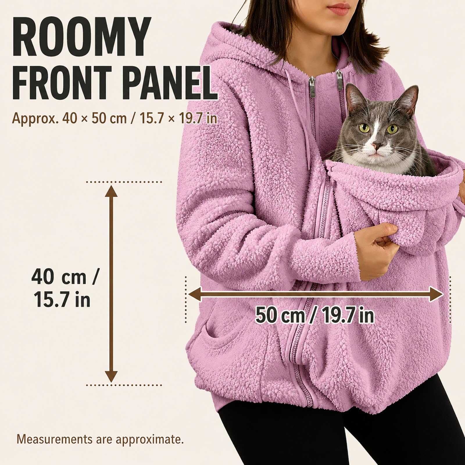 Pet Pouch Hoodie for Women, Fleece Jacket for Cats and Small Dogs (Pink,xx_l)