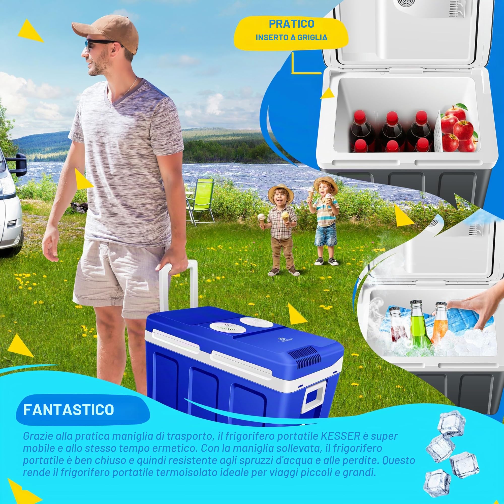 KESSER® Frigo box 40L con ruote | per mantenere il calore e il raffreddamento | frigo box termoelettrico | 12 Volt e 230 Volt| Mini frigo | Box termico per auto| incl. Pacchetti di raffreddamento