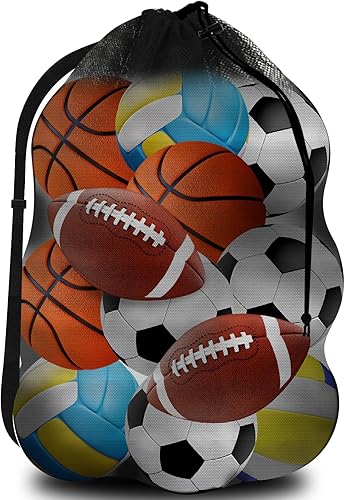 KALIONE Bolsa de pelota deportiva extragrande de malla, bolsas de baloncesto con correa ajustable para el hombro, bolsa de pelotas de equipo de