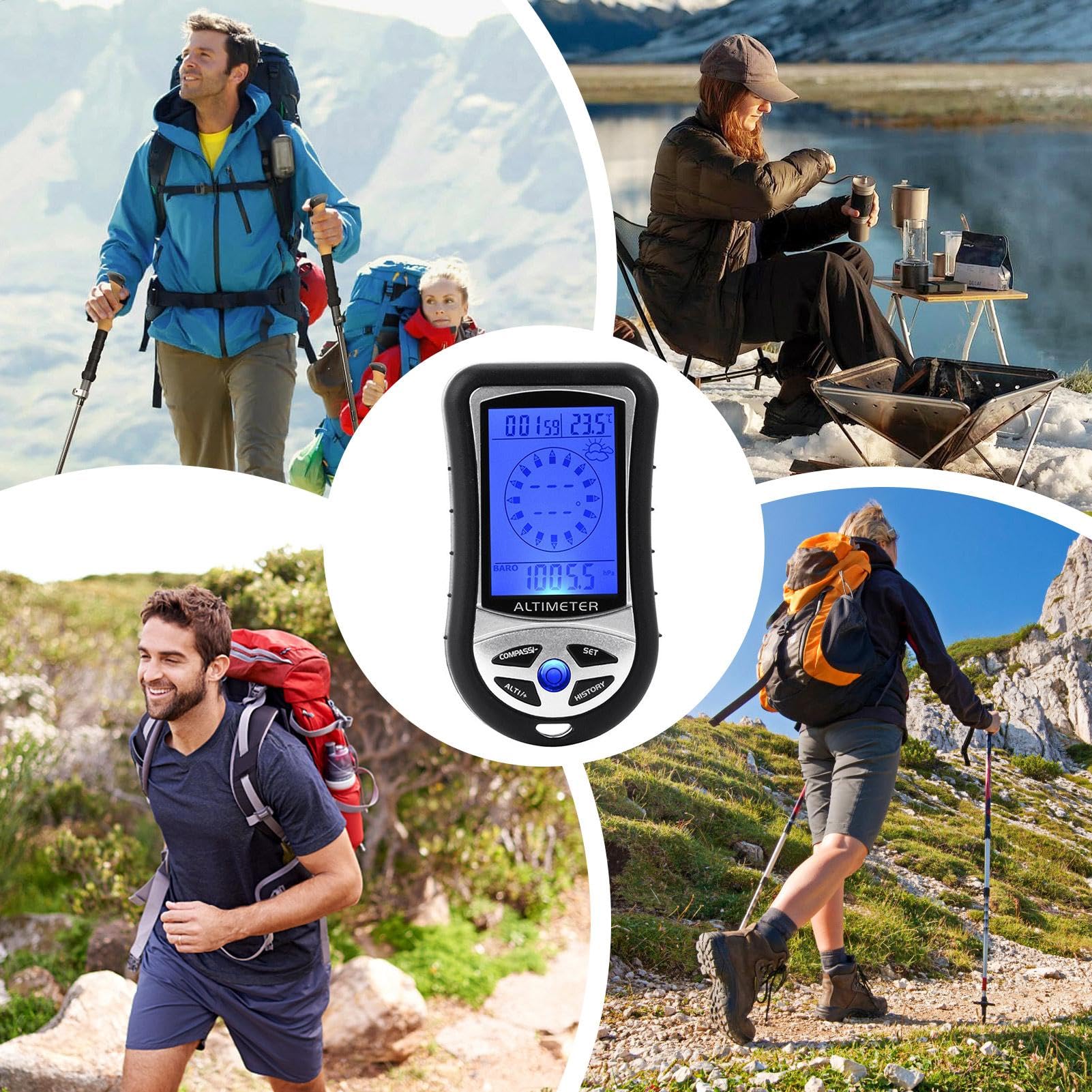 Digitaler Höhenmesser, elektronischer Höhenmesser | Multifunktions -Handheld -Temperaturbarometer -Barometerkompass,Tragbares Gerät mit Hintergrundbeleuchtung, Outdoor -Messgerät, Wettervorhersage für