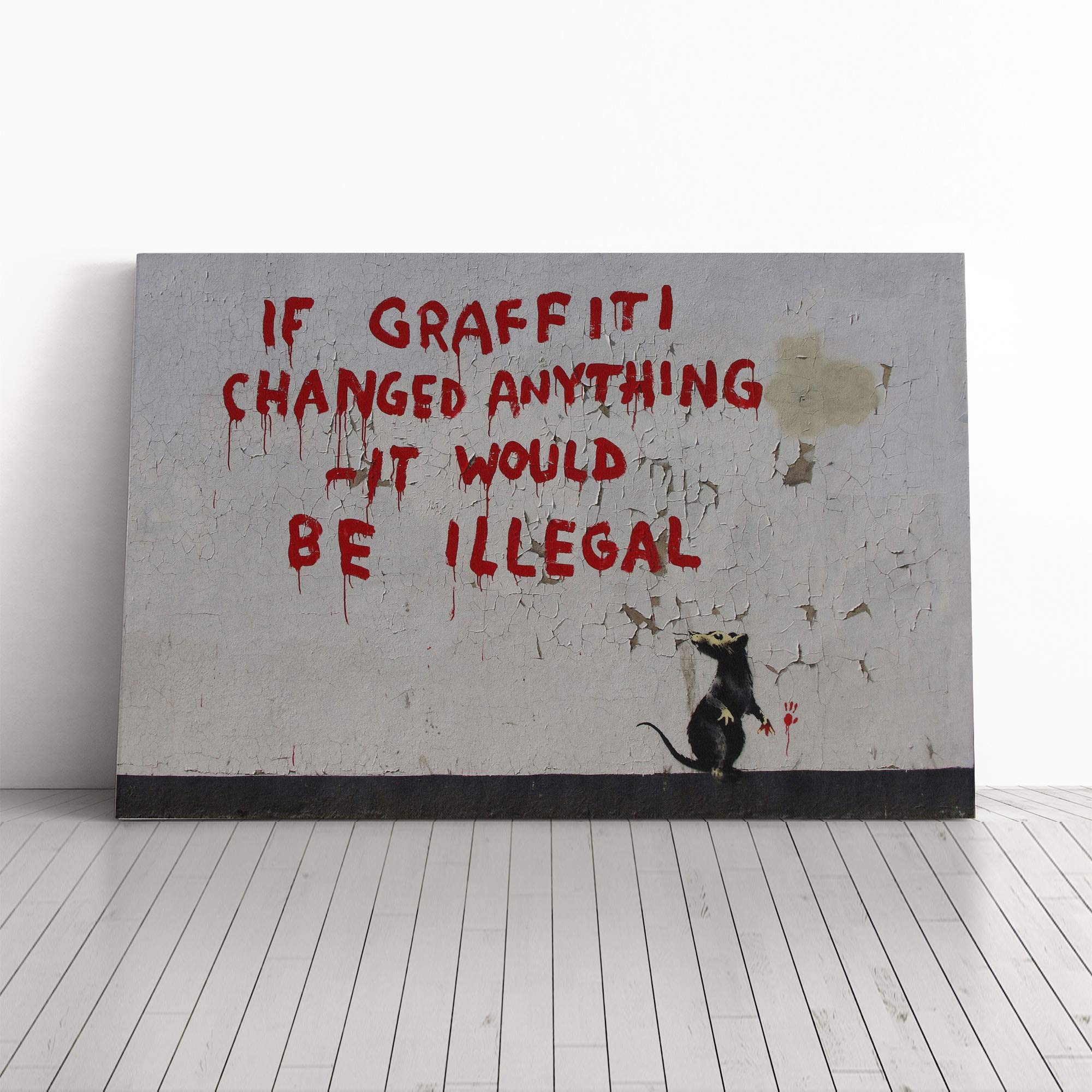 Banksy Rat Graffiti Wall Art Canvas Print | Gallery Wrapped 30mm Frame Wall Decor | 20x14 inches | Ready to Hang | Pop Art Picture | Living Room Bedroom Lounge Office