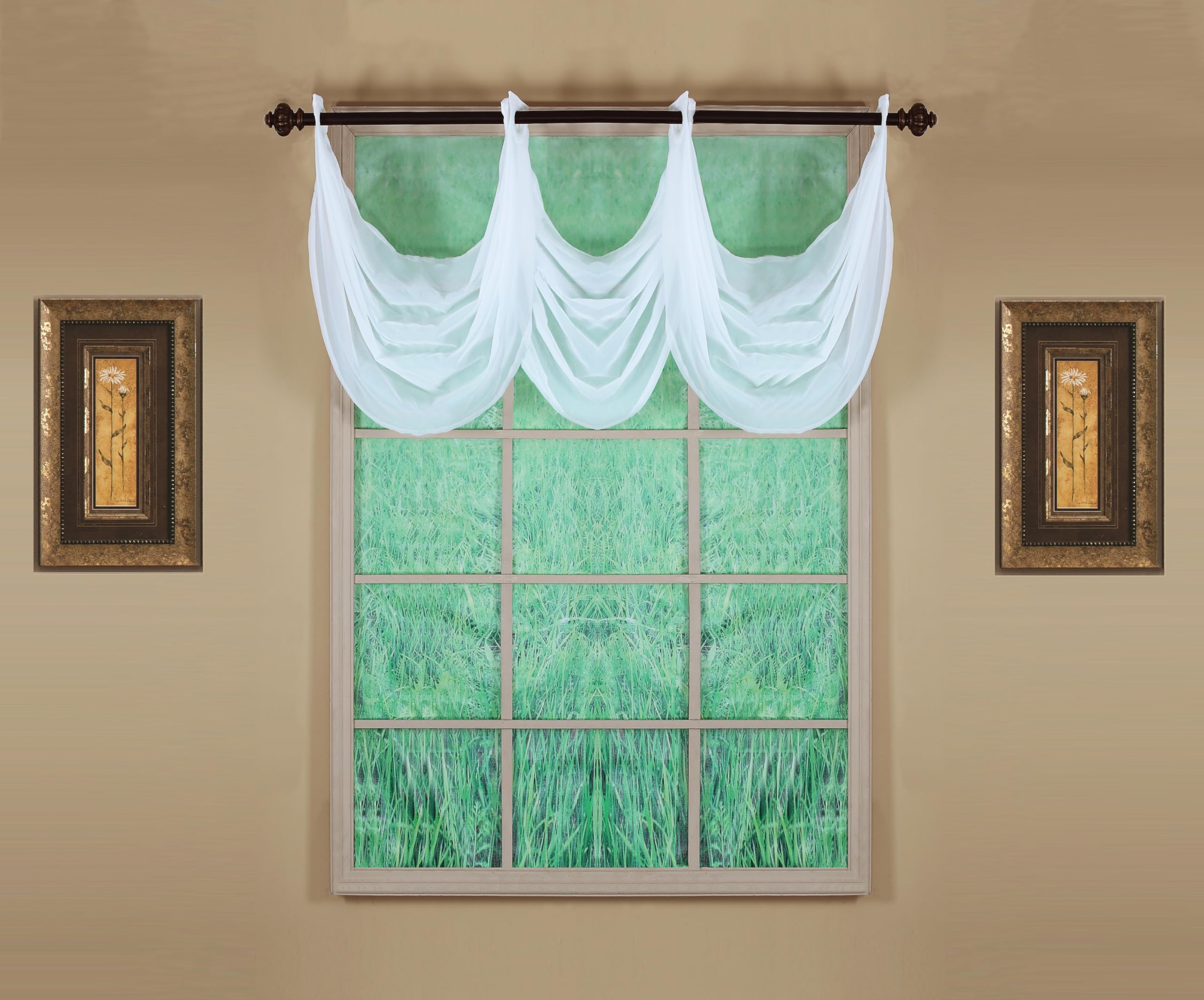 Today's Curtain, Emelia Grommet Sheer Valance Waterfall 25" White, 35" W x 25" L
