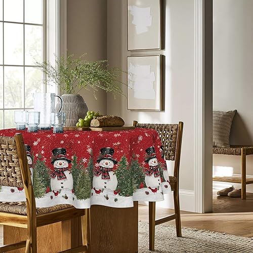Miniatura 3 de Horaldaily Mantel redondo de Navidad de 70 x 70 pulgadas, diseño de árboles de muñeco de nieve de invierno, color rojo, lavable, para fiesta,
