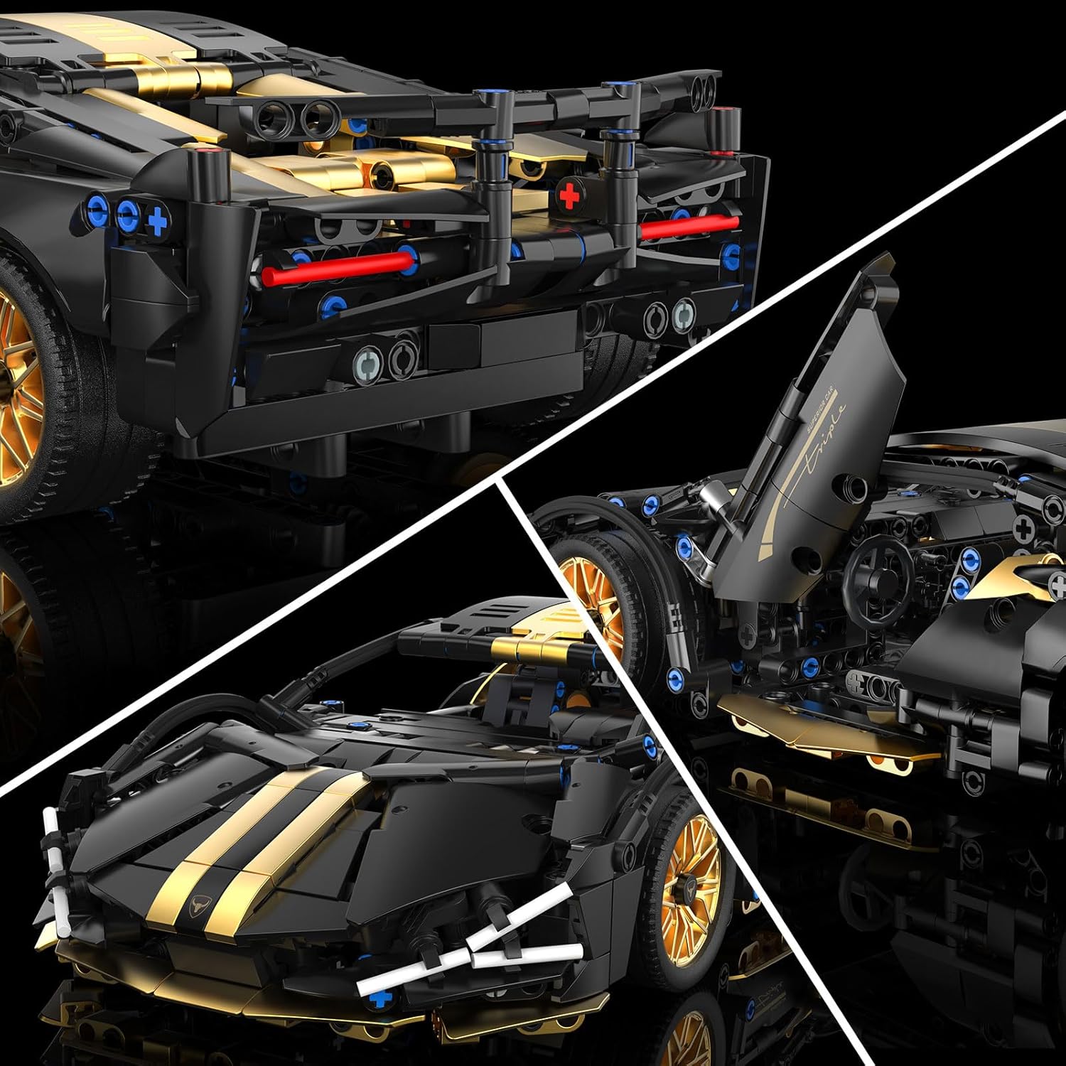 PIKARO Sports Car Building Set for Adults & Boys, 1:14 MOC Black Race Car Model Kits, Collectible Supercar Toys Birthday Gifts for Kids Teens Age 8-14 12-16 (1309 Pieces)