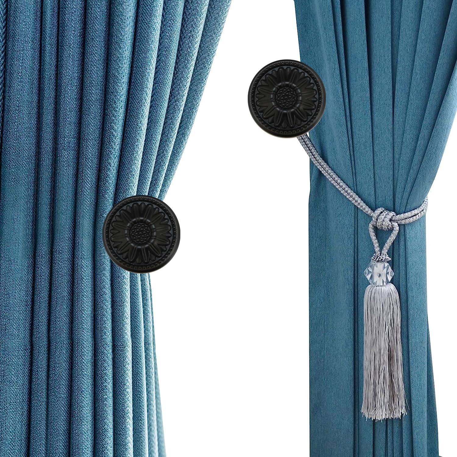 Refila Camomile Curtain Holdbacks (Set of 2),Curtain Tiebacks, Wall Hook, Tassel Holder (Antique Gold)