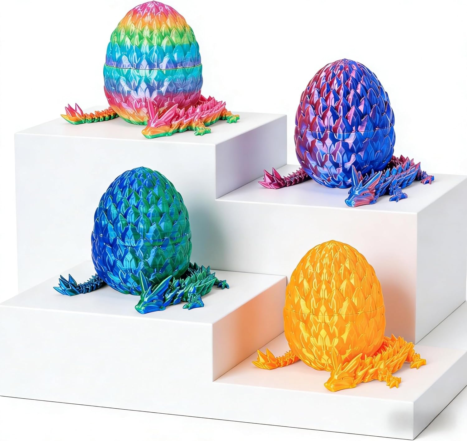JOD® 9" 4PCS 3D Printed Dragon Eggs with Dragon Inside – Articulated Fidget Toys, Easter Dragon Eggs, Mystery Surprise Easter Eggs for Kids, Unique 3D Printed Animals, Home Decor & Gift Set (4PCS)