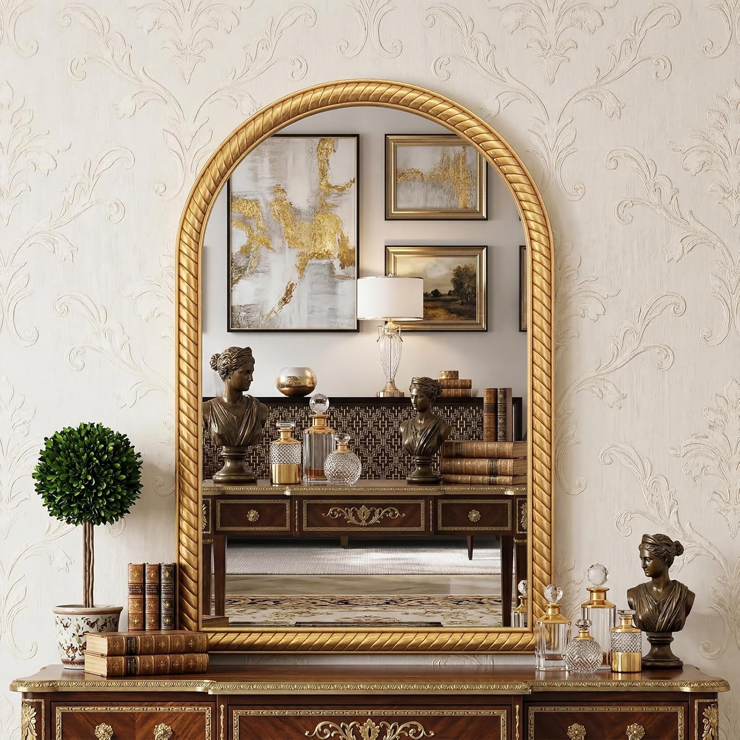 Espejo Decorativo Arco Metal Dorado 91x61 cm Vidrio Inastillable