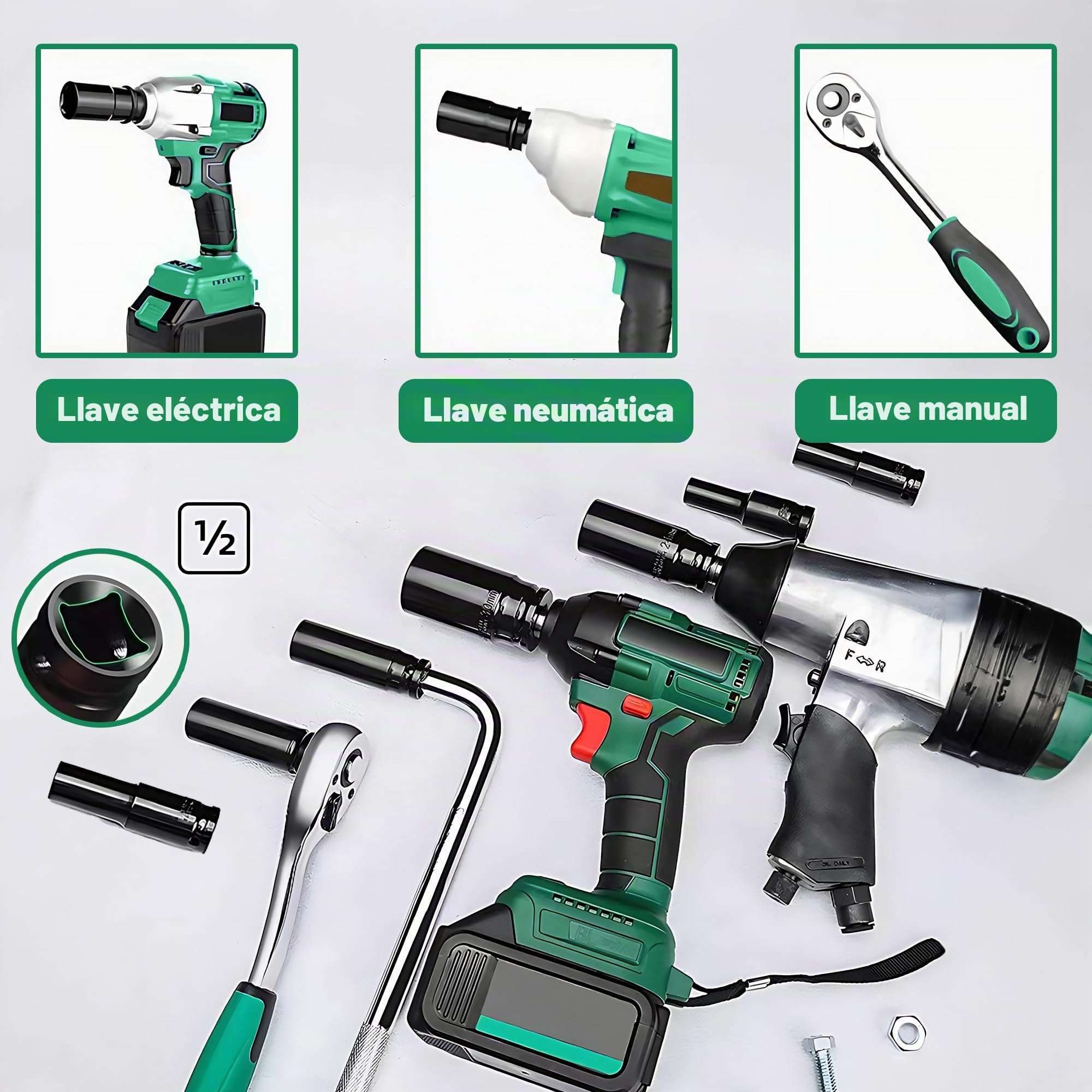 11 Piezas Juego de Llaves de Vaso, 10-24mm Vasos de Impacto 1/2, 2 Adaptadores de Llave de Vaso, Ferramentas Auto para Reparación de Coches Cambio de Neumáticos