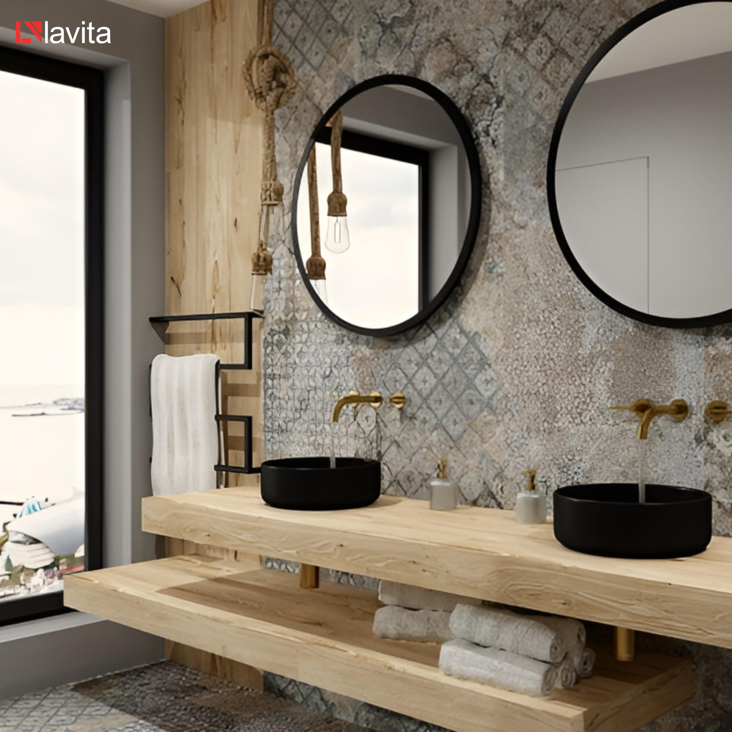 LAVITA TRYNIDAD 600 Porte-serviettes Noir mat Design simple Acier au carbone revêtu par pulvérisation Peu encombrant Idéal pour la décoration de petite salle de bain 600 x 70 x 560 mm