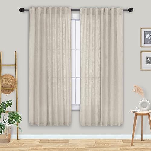 Miniatura 62 de Mrs.Naturall Cortinas transparentes verde esmeralda oscuro, cortinas de lino verde bosque para sala de estar, 63 pulgadas de largo, cortinas verdes