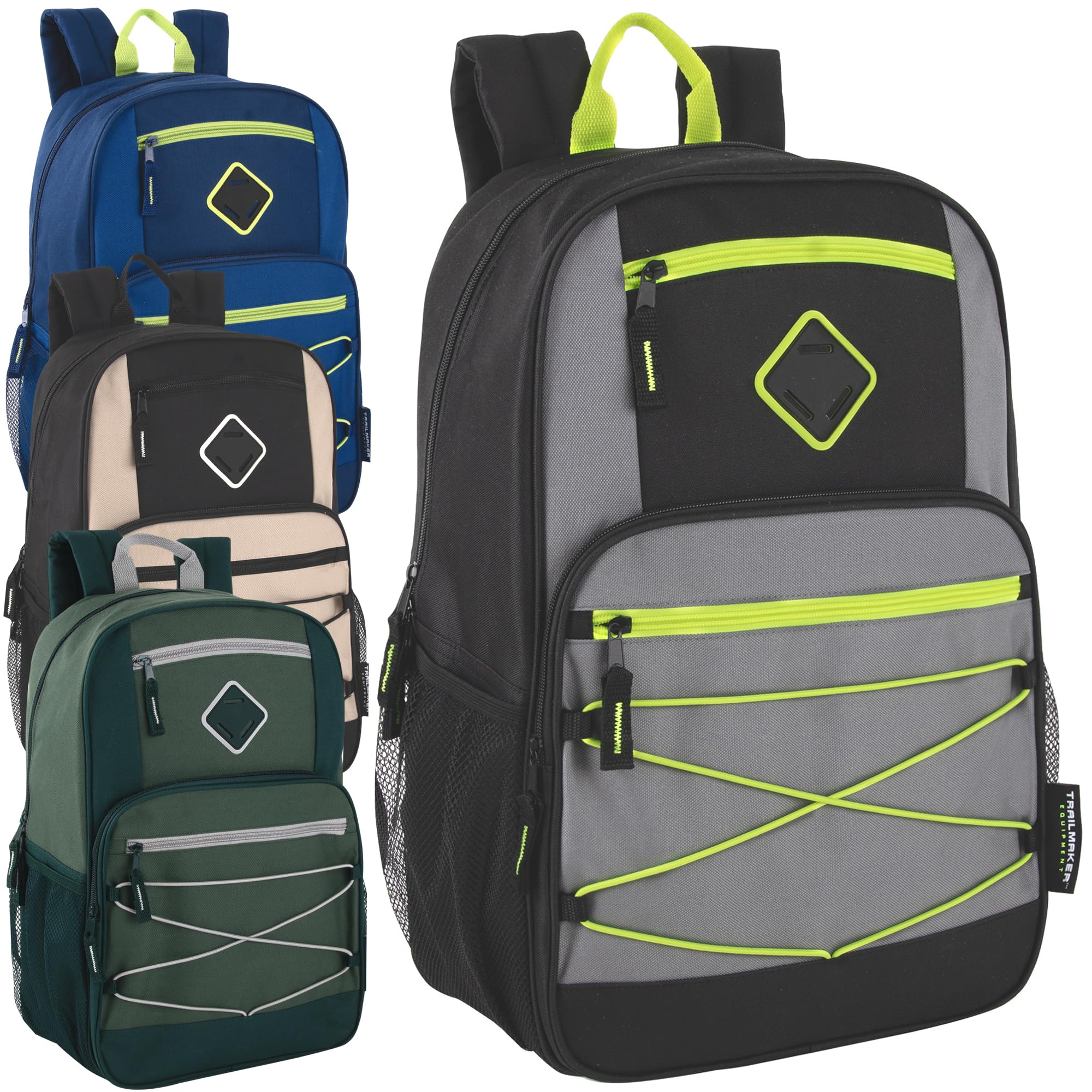 Trail maker Bulk Color Block Laptop Backpacks 24 Pack Wholesale Backpacks in Bulk for Kids Nonprofit (Male Colors Pack)