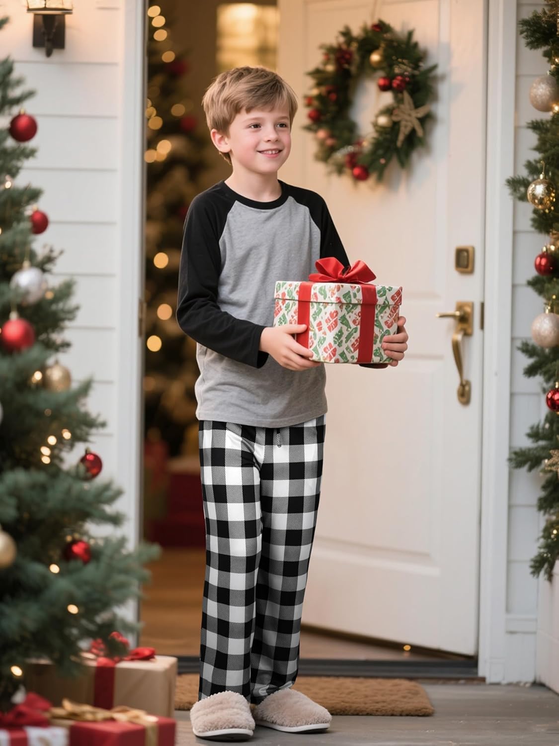 IHU Boys Pajama Pants Soft Kids Plaid Pj Bottom Lounge Pants Sleepwear with Drawsting & Pockets for Boys Girls Clothes - Image 5