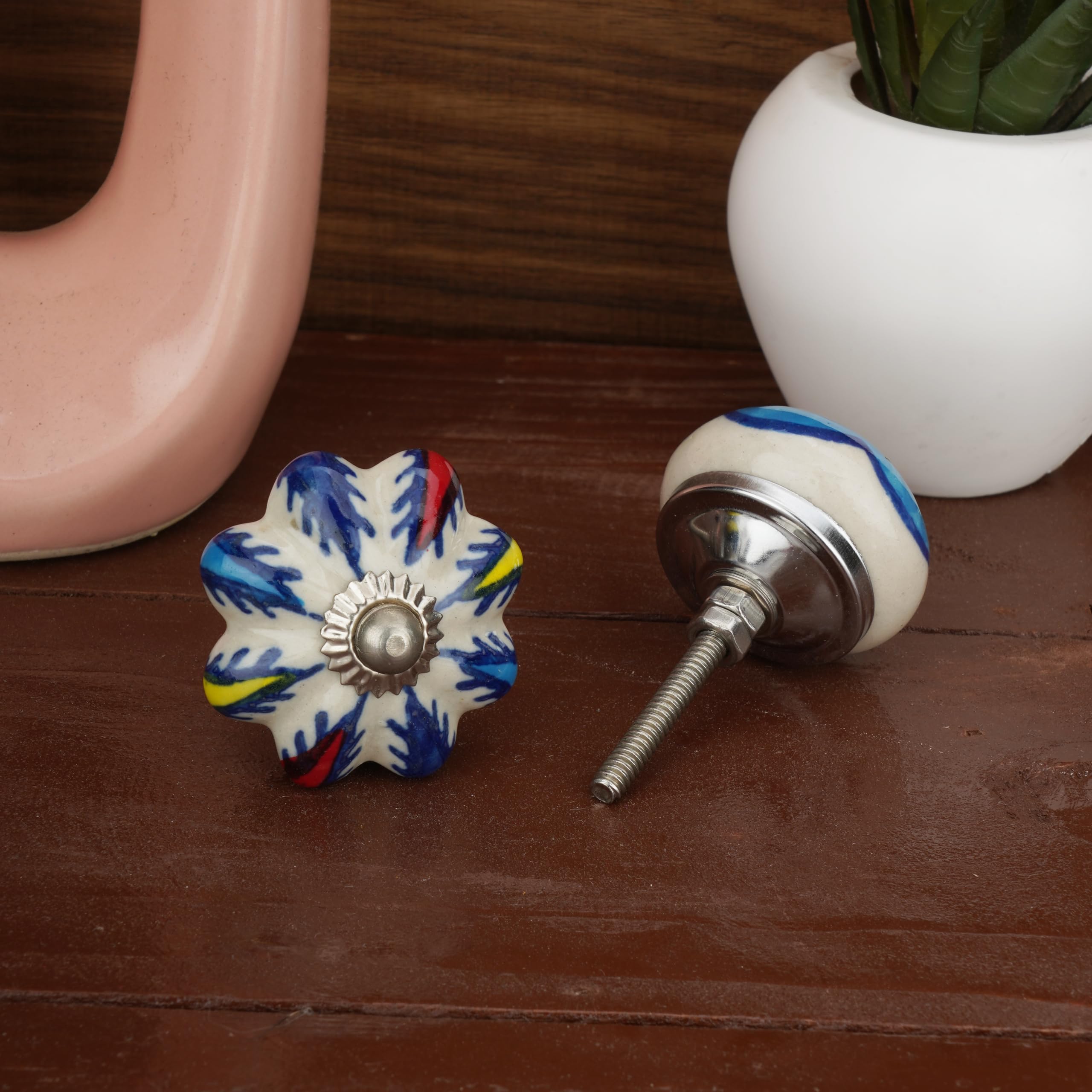Ajuny Set di 10 Pomelli in Ceramica Blu e Bianchi per Mobili e Armadietti Maniglie per Cucina Bagno Cassettiere Decorativi Colorati in Ceramica Fatti a Mano