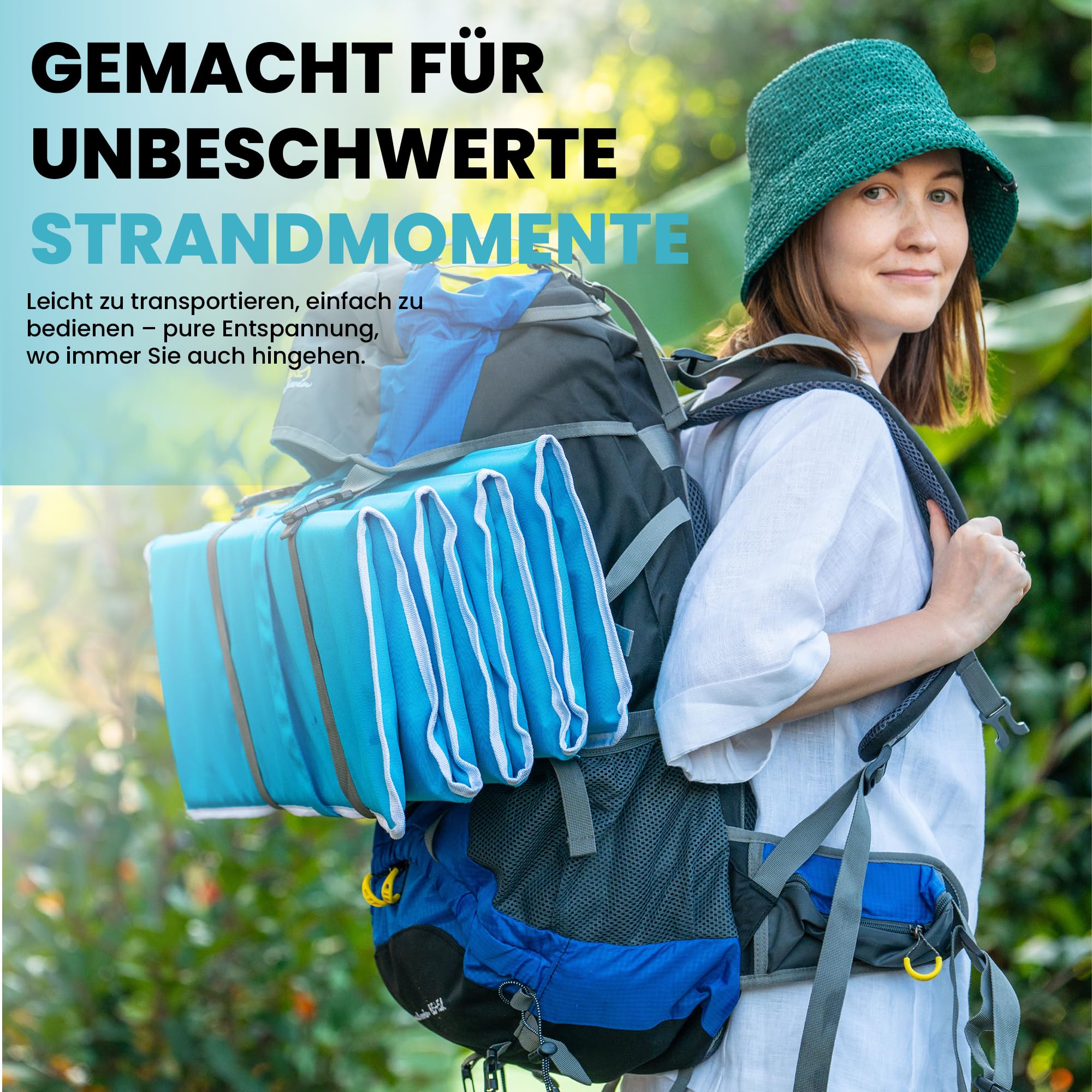 StarK Strandliege klappbar leicht – Faltbare Strandmatte mit Polsterung für Strand, Freibad und Garten 190 x 60 cm, kompakt & einfach zu transportieren, ideal für Kiesstrand & Camping