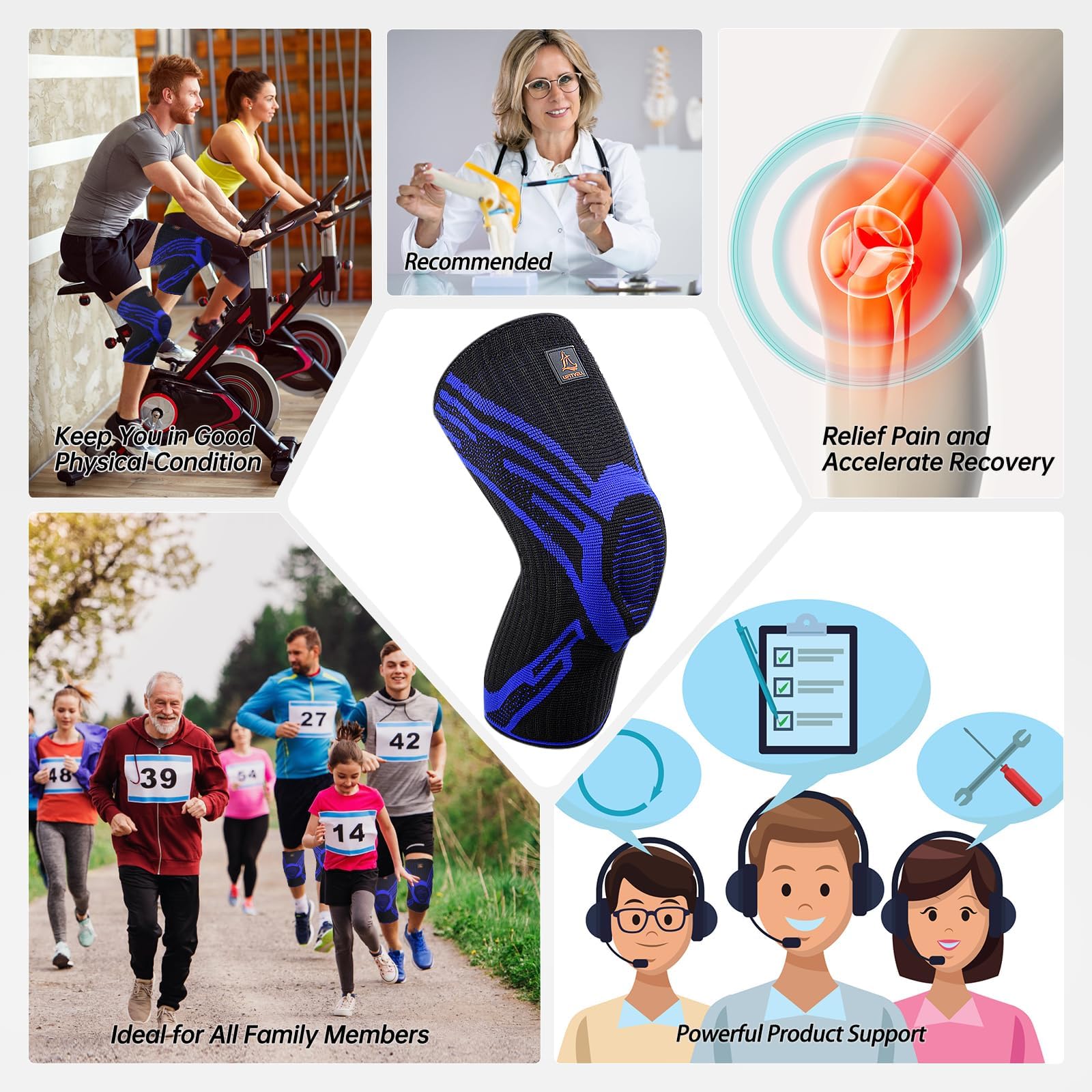 UFITVELL Knee Brace, Compression Knee Sleeve with Side Stabilizers & Patella Pads for Meniscus Tear, ACL & Arthritis Pain Relief, Knee Pads Support Women Men, Volleyball, Running, Workout, Sport