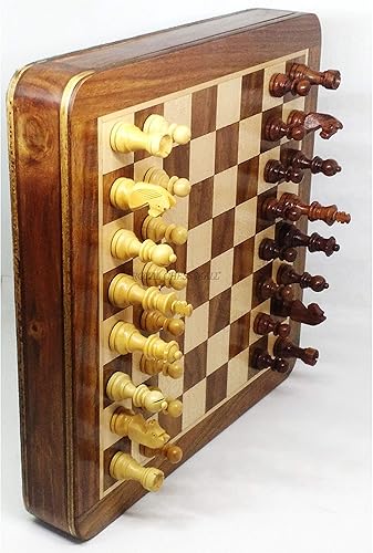 Miniatura 2 de RoyalChessMall-- Juego de ajedrez magnético de viaje con cajón, 10 pulgadas, madera de palisandro dorado