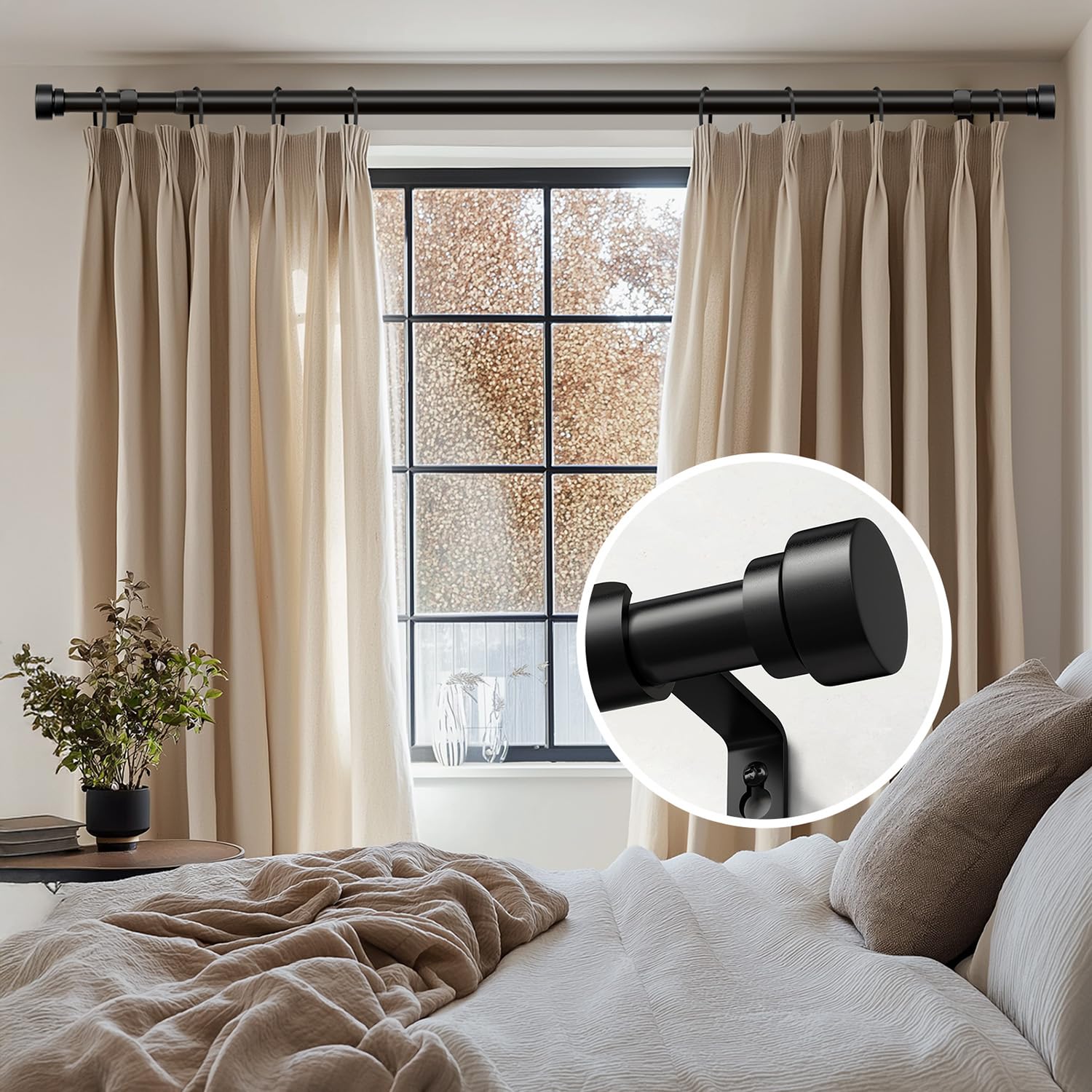 Barra Cortinas Extensible Negra 80-365 cm,Metal Reforzado | DiáMetro 25 Mm, InstalacióN Mural,Apta Para SalóN, Dormitorio, Cocina Y Todas Las Ventanas, InstalacióN Sencilla