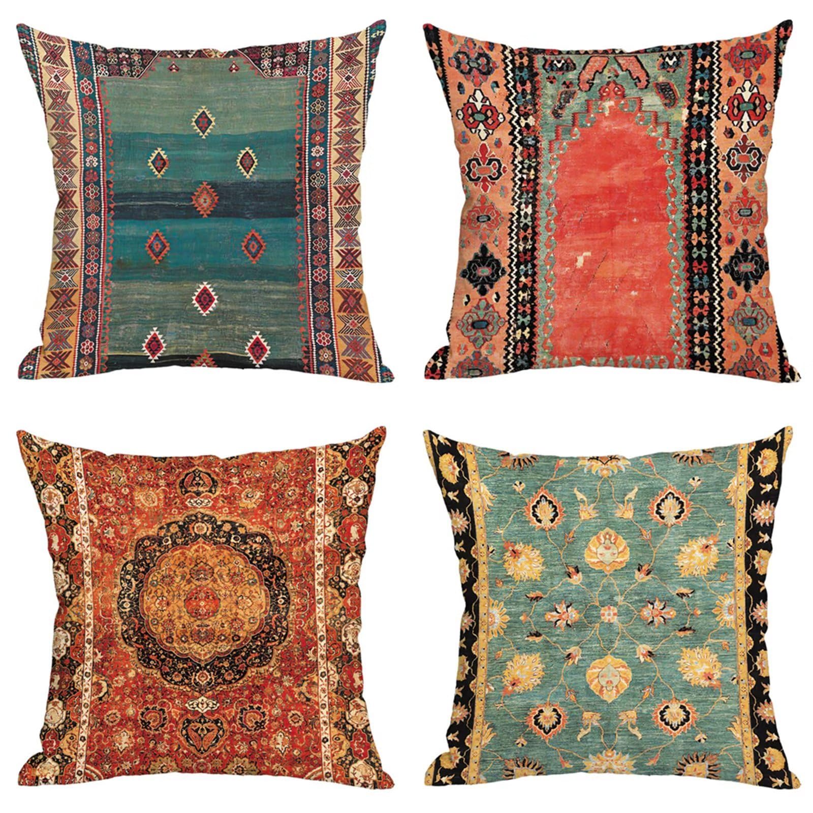 YG1152 poszewki na poduszki 75 x 75 cm zestaw 4 dużych poduszek w stylu retro, lniane, kwadratowe poszewki na poduszki, na sofę ogrodową, na zewnątrz, dekoracyjne poszewki na poduszki, wystrój