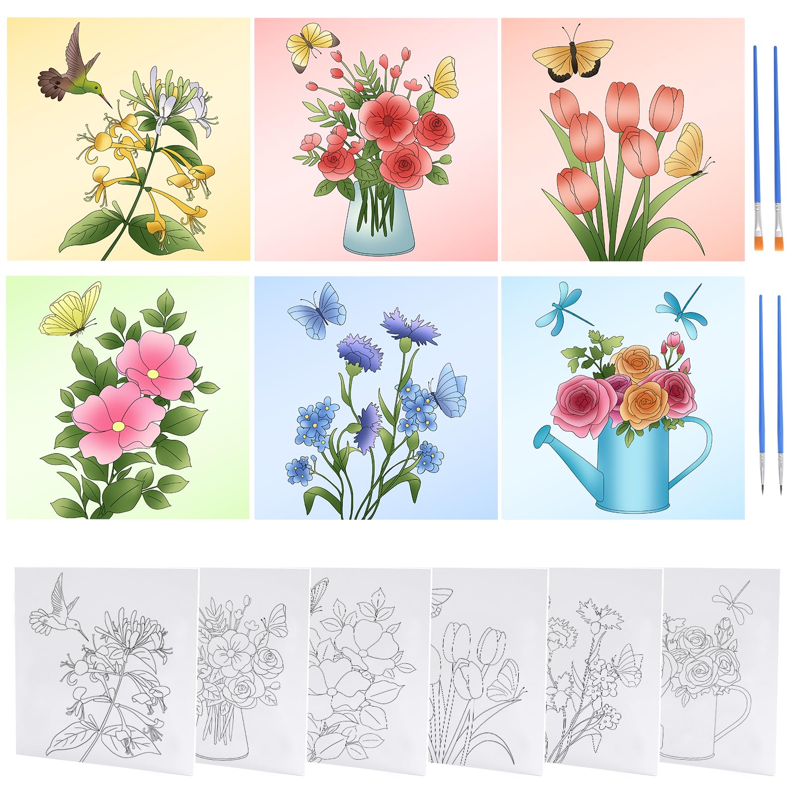 Toiles pré-imprimées thématique florale pour peindre facilement sans savoir dessiner