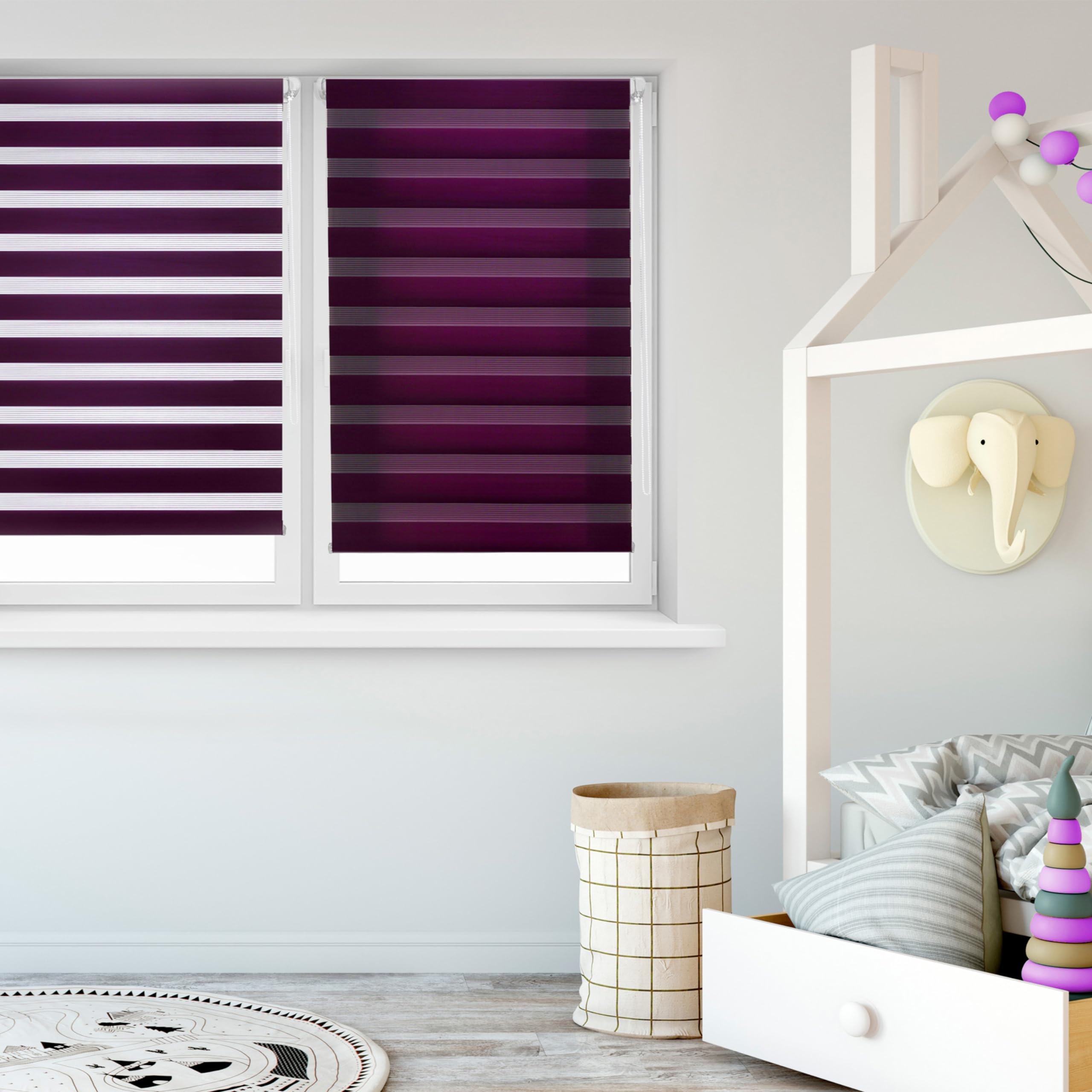 Blindecor - Indus doppelrollo klemmfix ohne bohren - duo rollo klemmfix Violett - 130 x 180 cm (Breite x Länge) Stoffgröße 127 x 175 cm